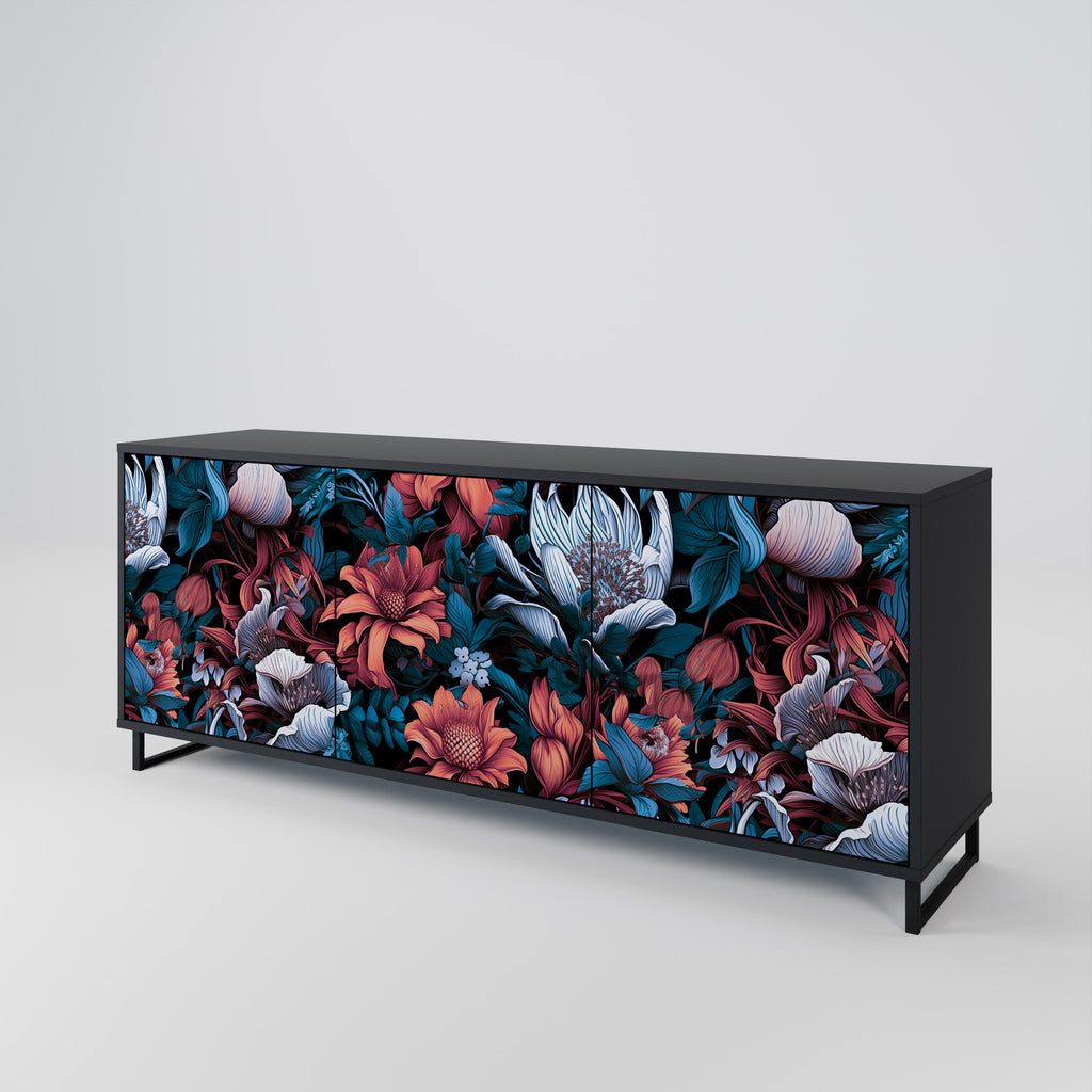 ETHEREAL BLOSSOMS Sideboard mit 3 Türen in Schwarz