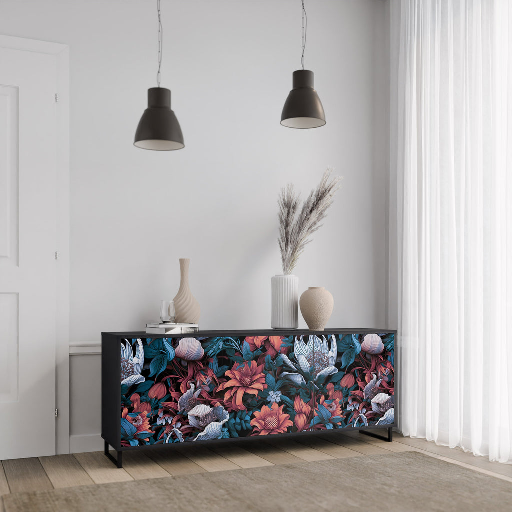 ETHEREAL BLOSSOMS Sideboard mit 3 Türen in Schwarz