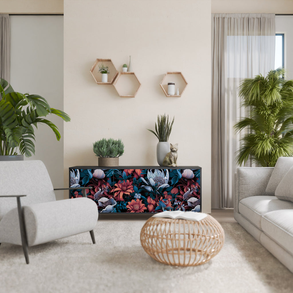 ETHEREAL BLOSSOMS Sideboard mit 3 Türen in Schwarz
