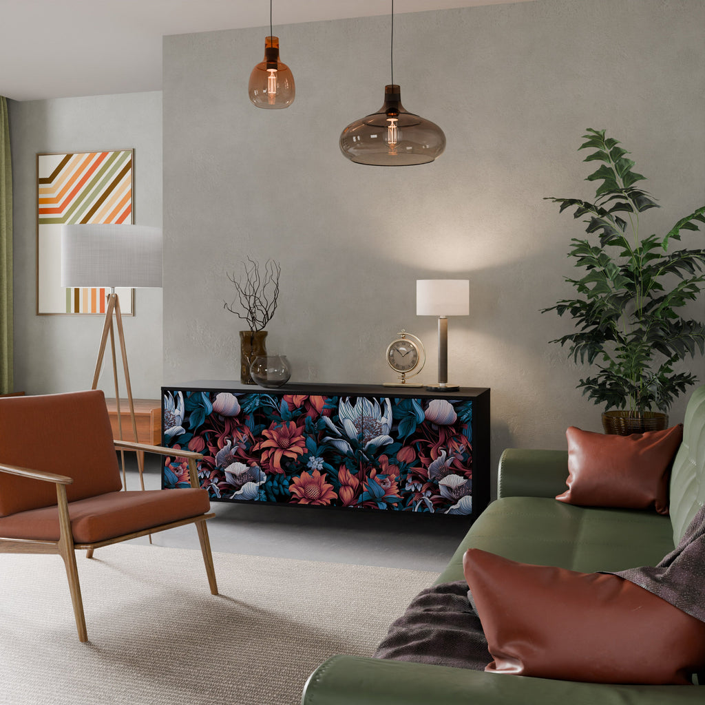 ETHEREAL BLOSSOMS Sideboard mit 3 Türen in Schwarz