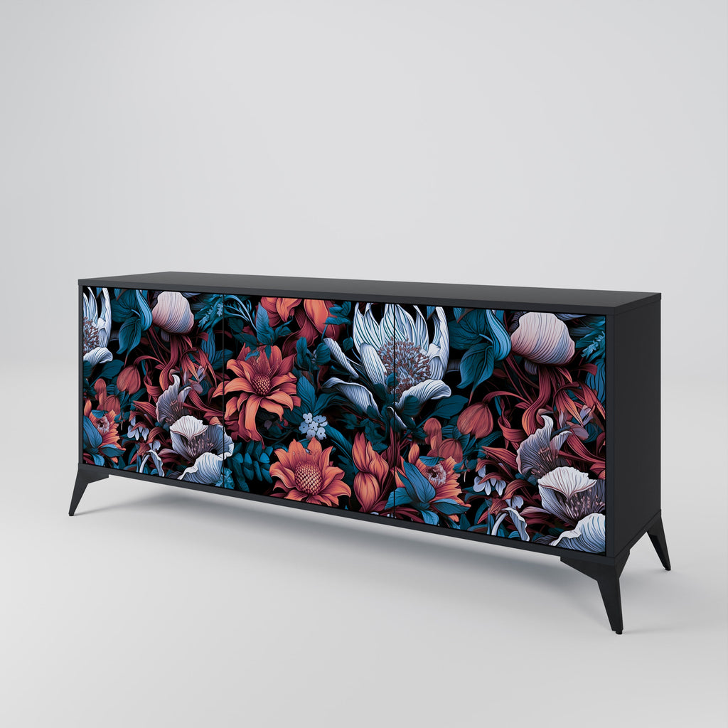 ETHEREAL BLOSSOMS Sideboard mit 3 Türen in Schwarz