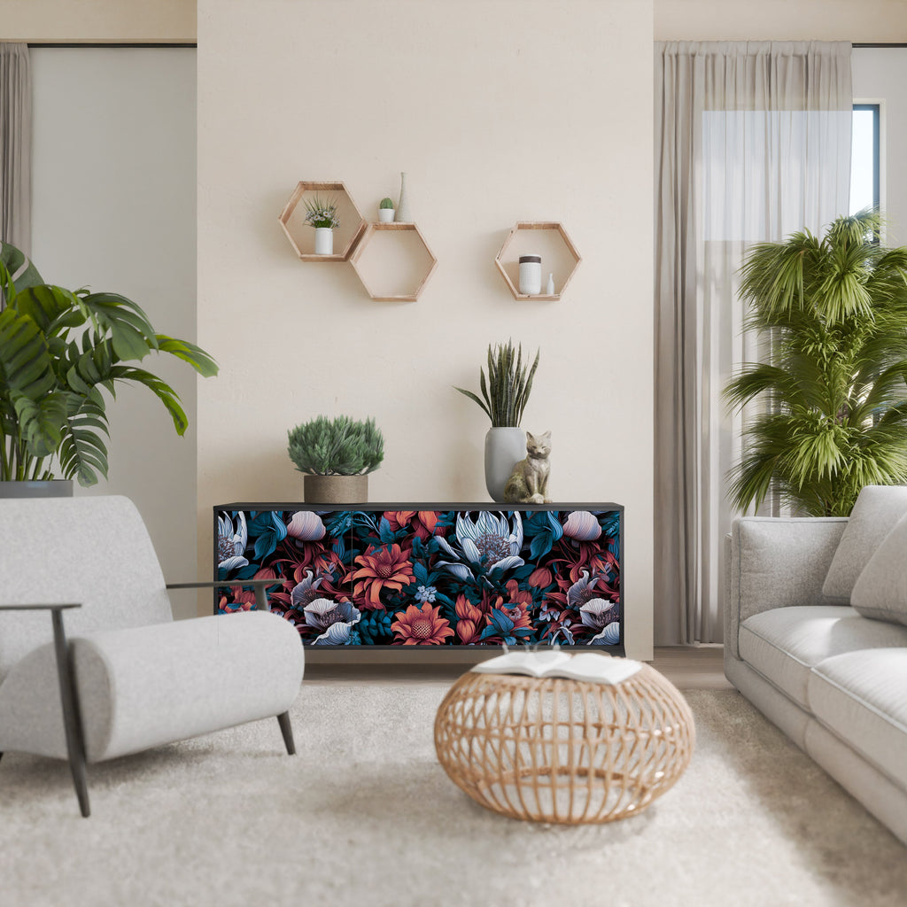 ETHEREAL BLOSSOMS Sideboard mit 3 Türen in Schwarz