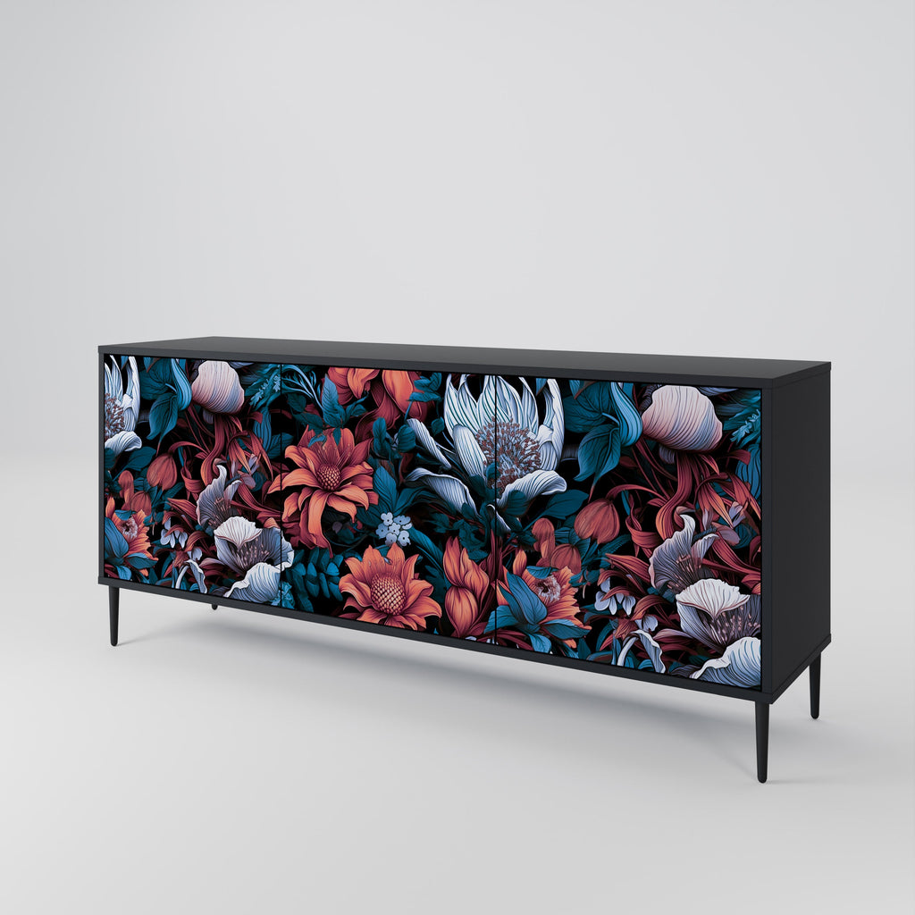 ETHEREAL BLOSSOMS Sideboard mit 3 Türen in Schwarz