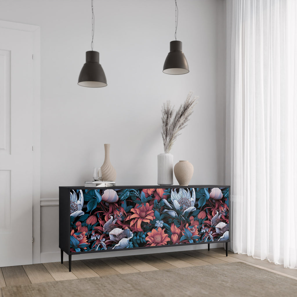 ETHEREAL BLOSSOMS Sideboard mit 3 Türen in Schwarz