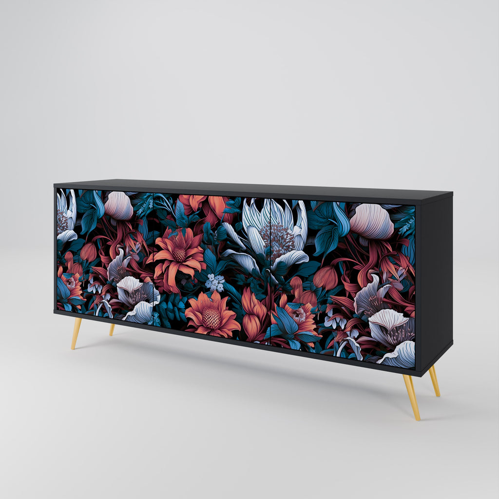 ETHEREAL BLOSSOMS Sideboard mit 3 Türen in Schwarz