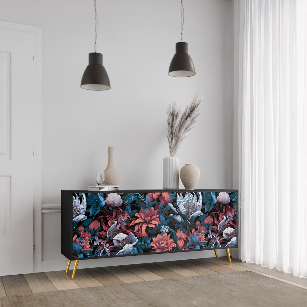 ETHEREAL BLOSSOMS Sideboard mit 3 Türen in Schwarz