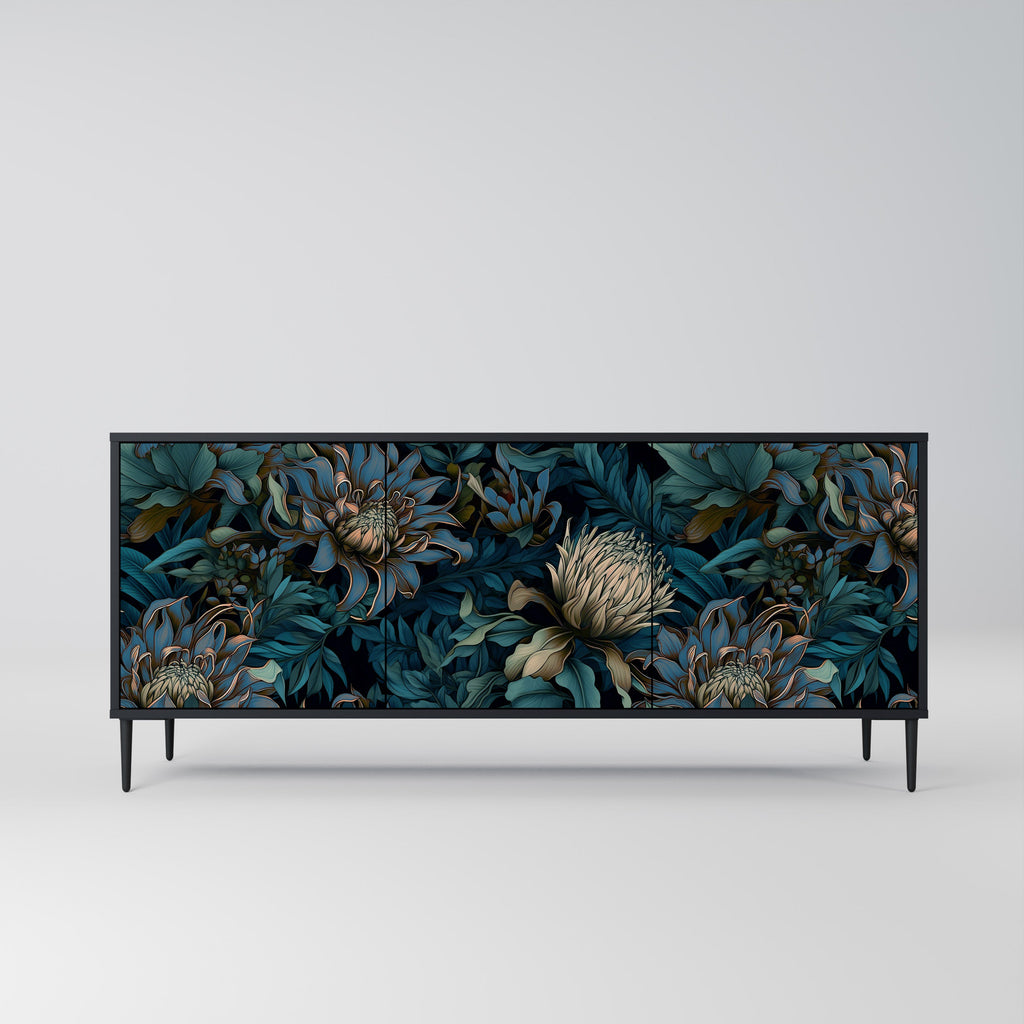 TWILIGHT BLOOM 3-Door Sideboard in Black Finish