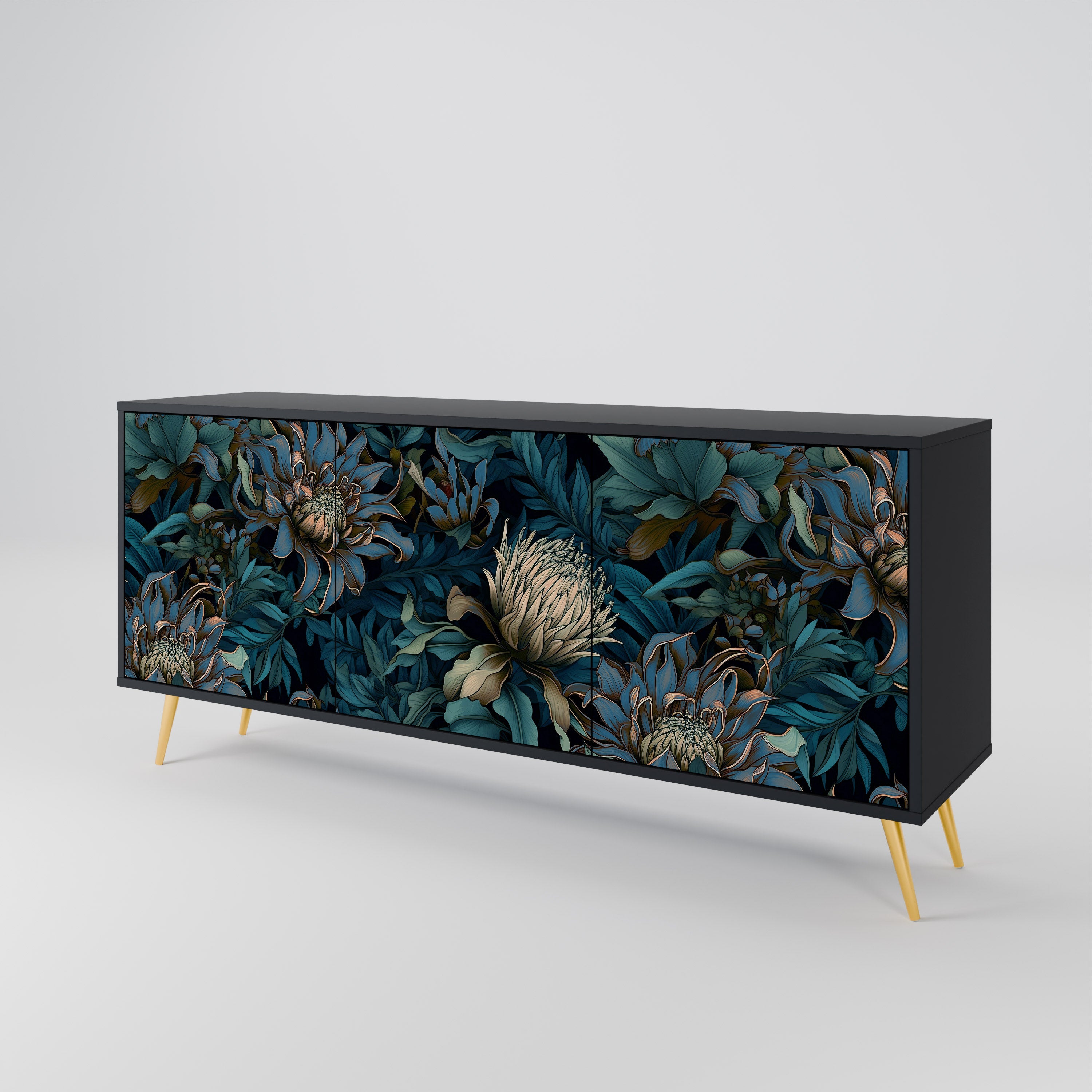 TWILIGHT BLOOM 3-Door Sideboard in Black Finish