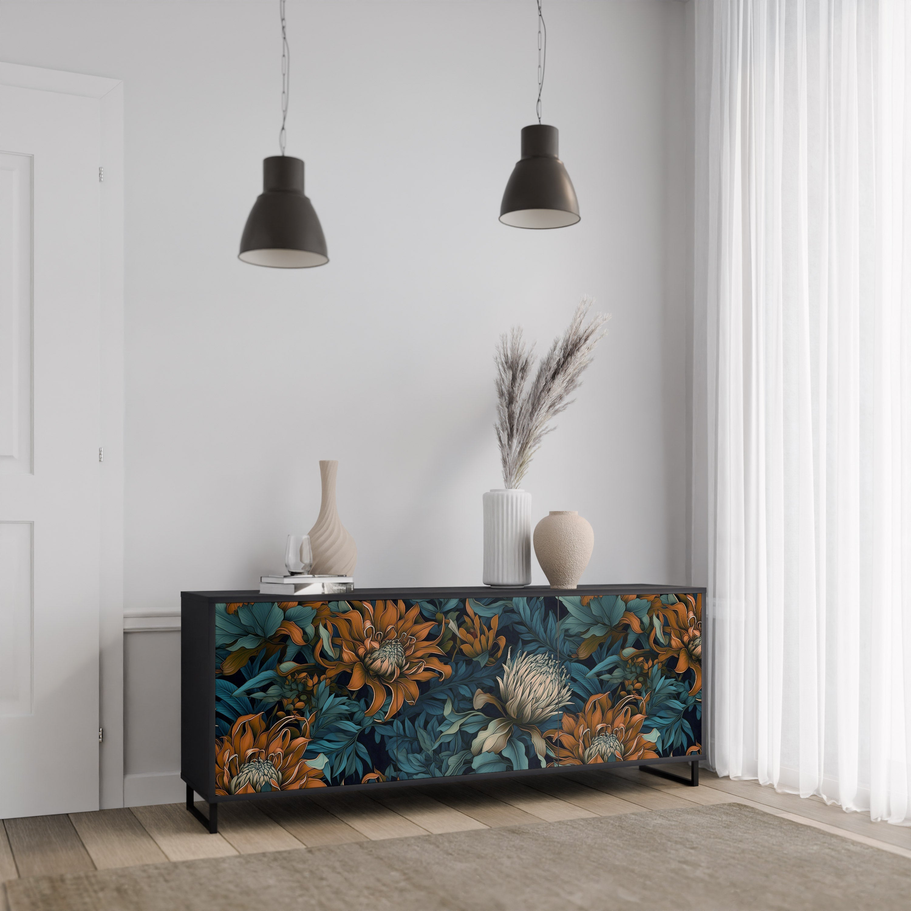 MORNING BLOOM Sideboard mit 3 Türen in Schwarz