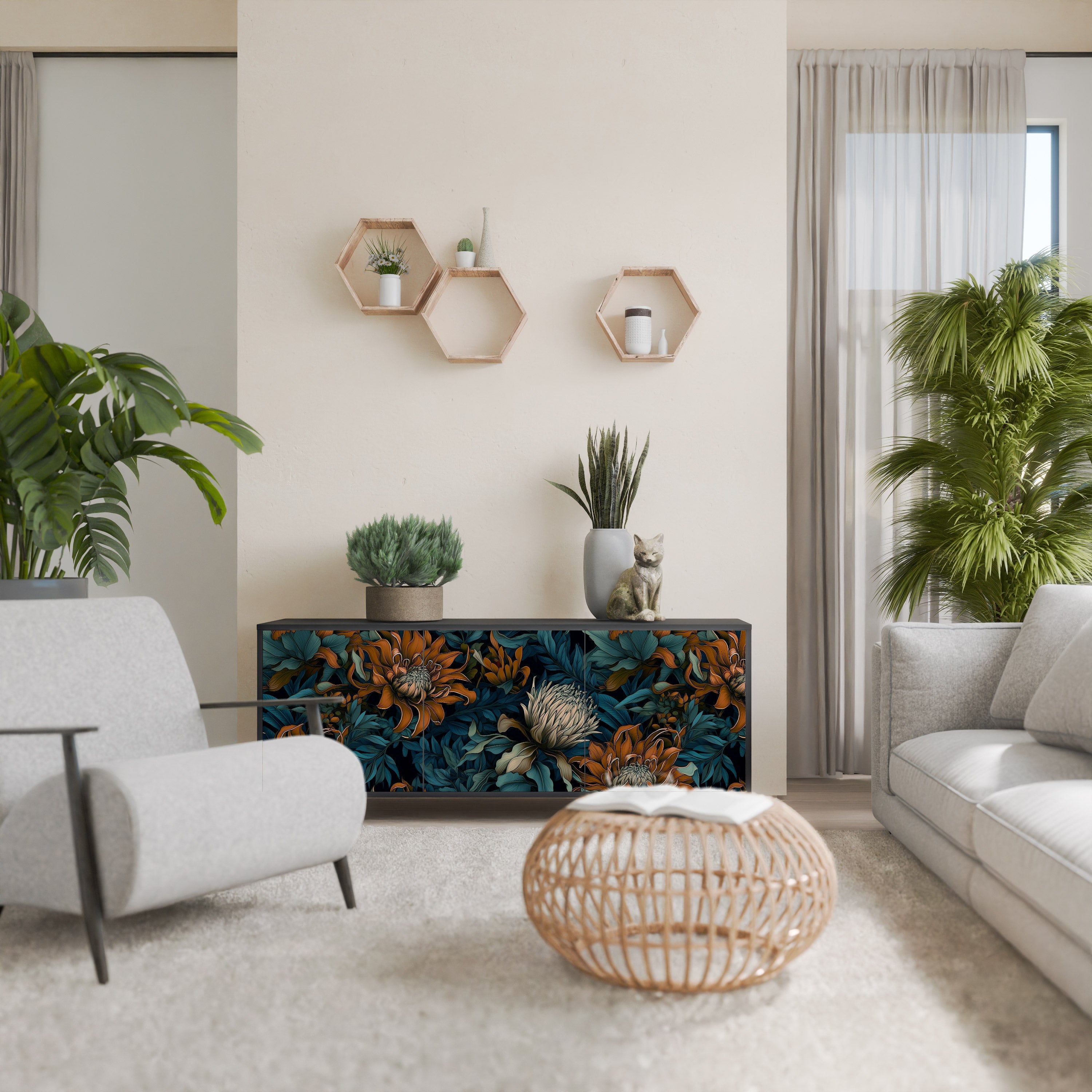 MORNING BLOOM Sideboard mit 3 Türen in Schwarz