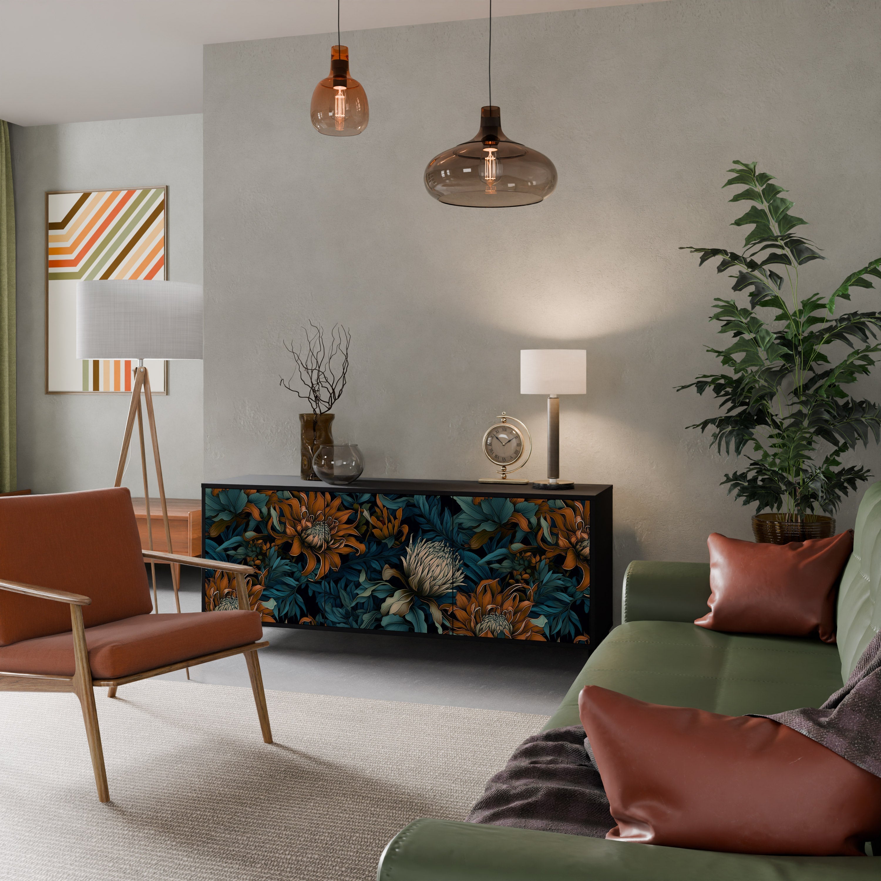 MORNING BLOOM Sideboard mit 3 Türen in Schwarz