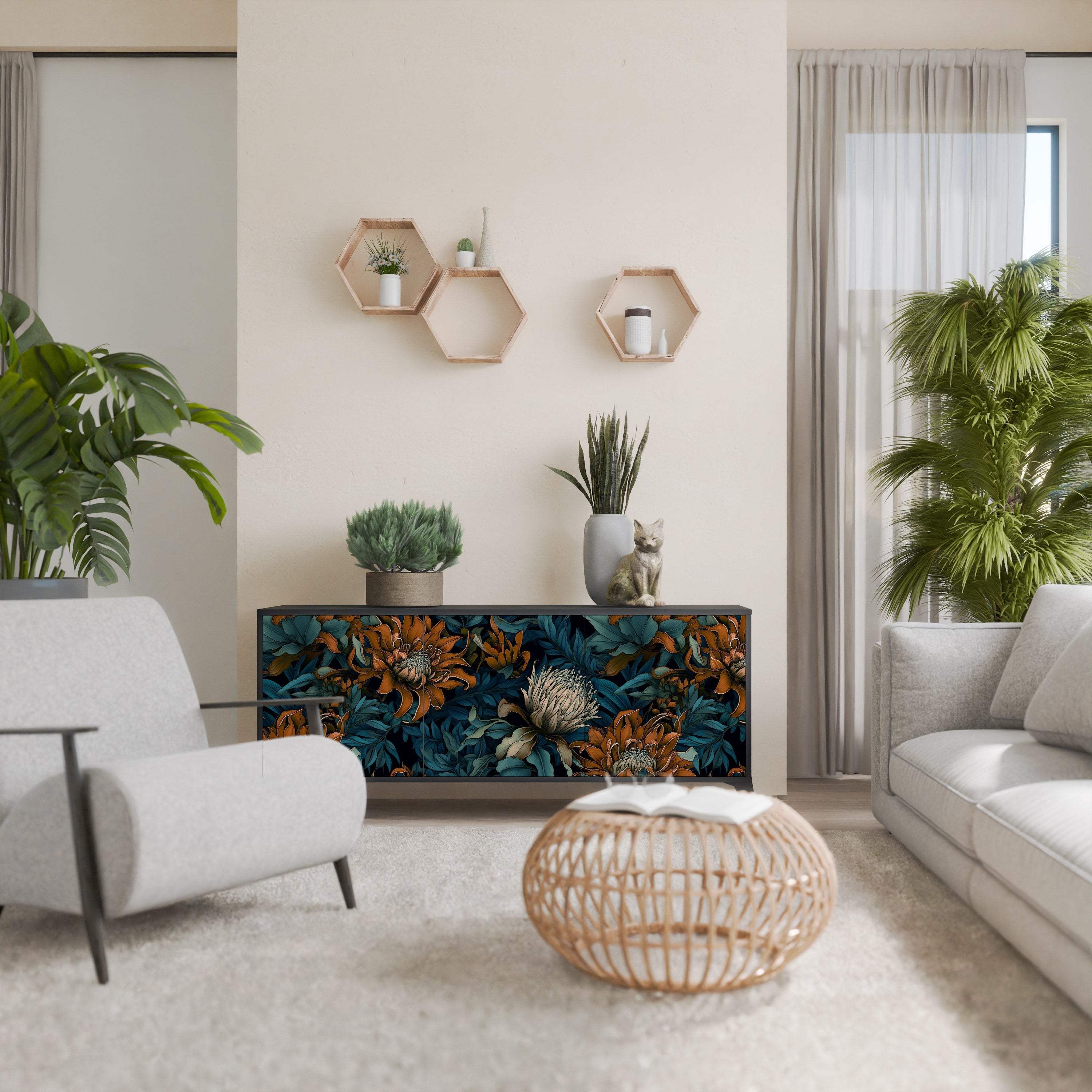 MORNING BLOOM Sideboard mit 3 Türen in Schwarz