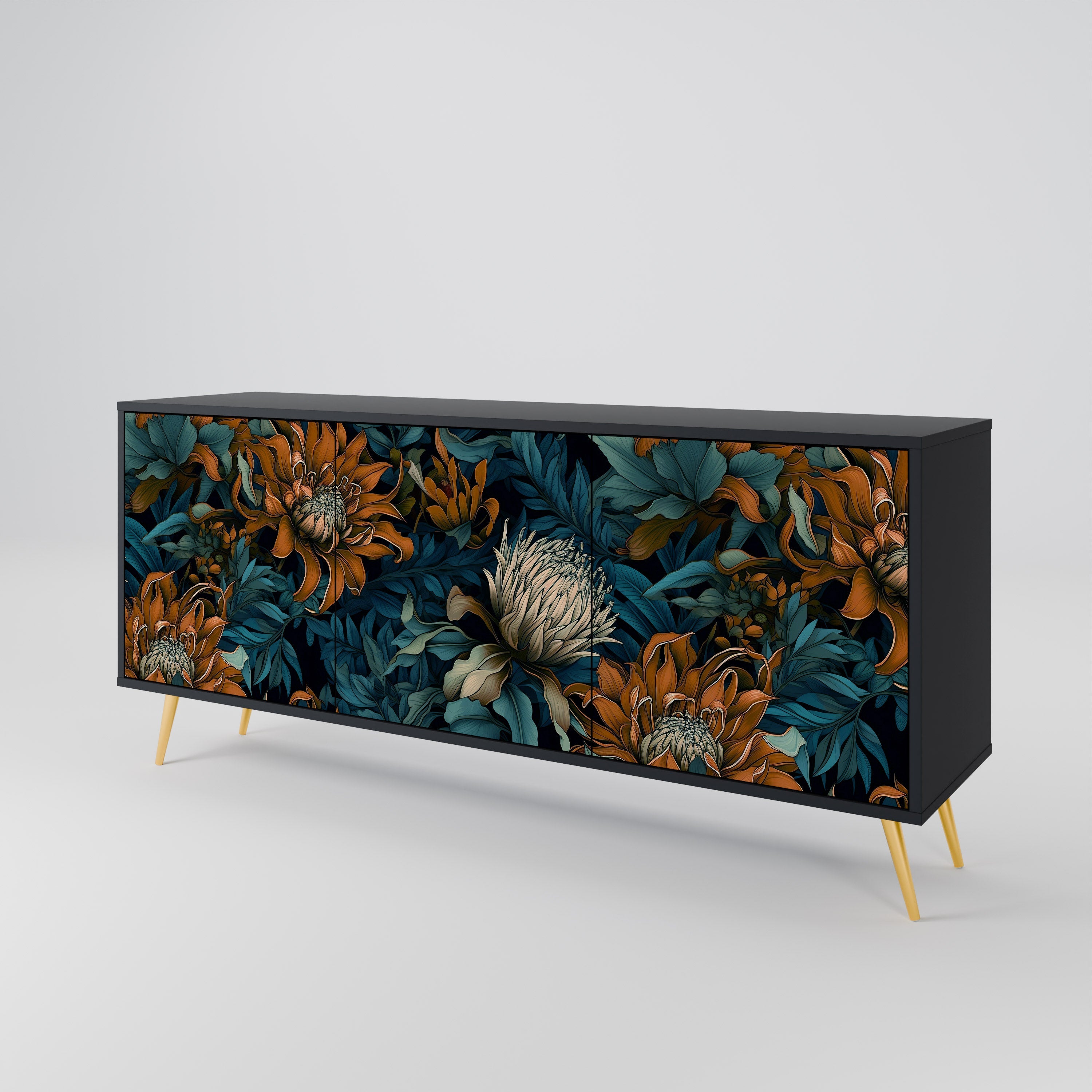 MORNING BLOOM Sideboard mit 3 Türen in Schwarz