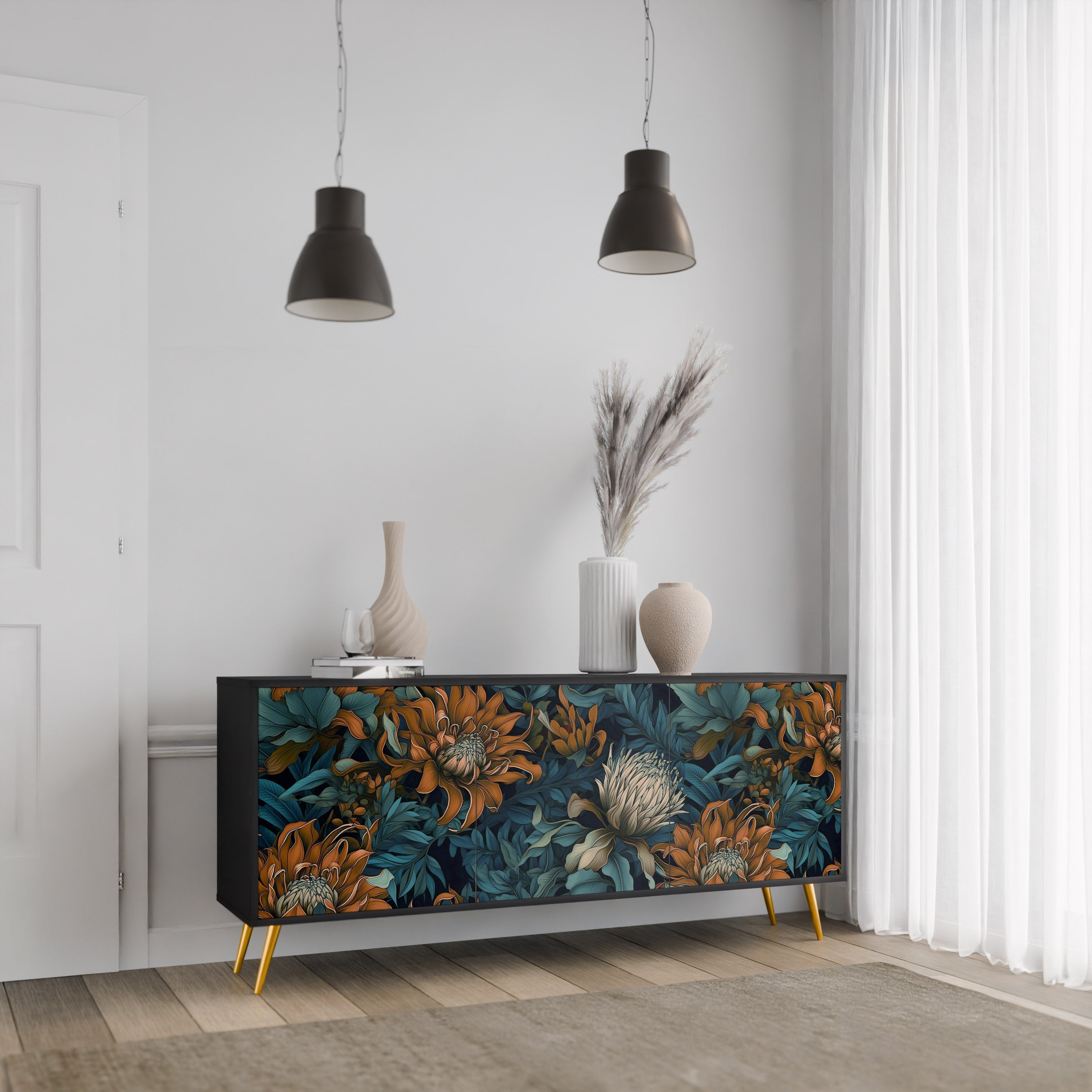 MORNING BLOOM Sideboard mit 3 Türen in Schwarz