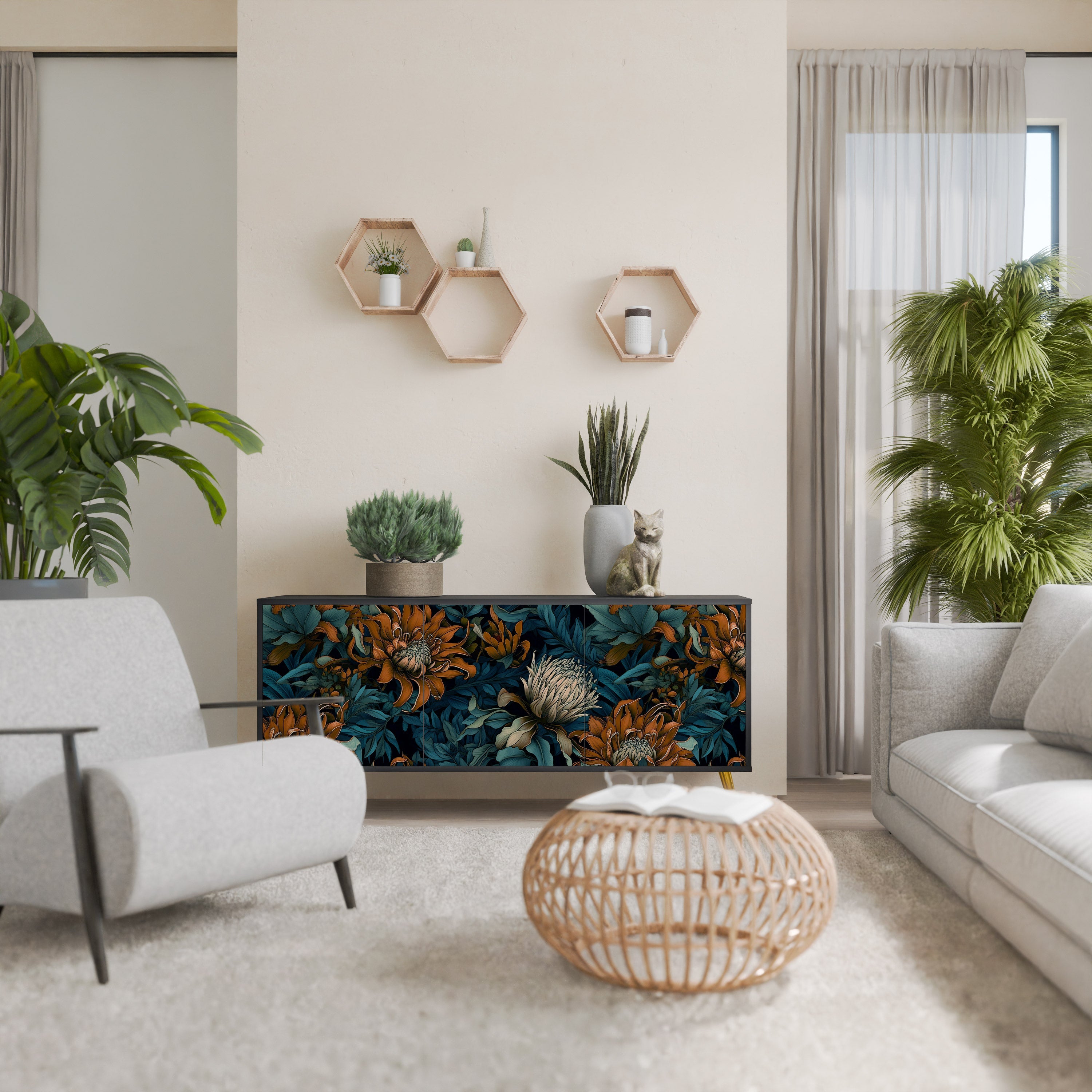 MORNING BLOOM Sideboard mit 3 Türen in Schwarz