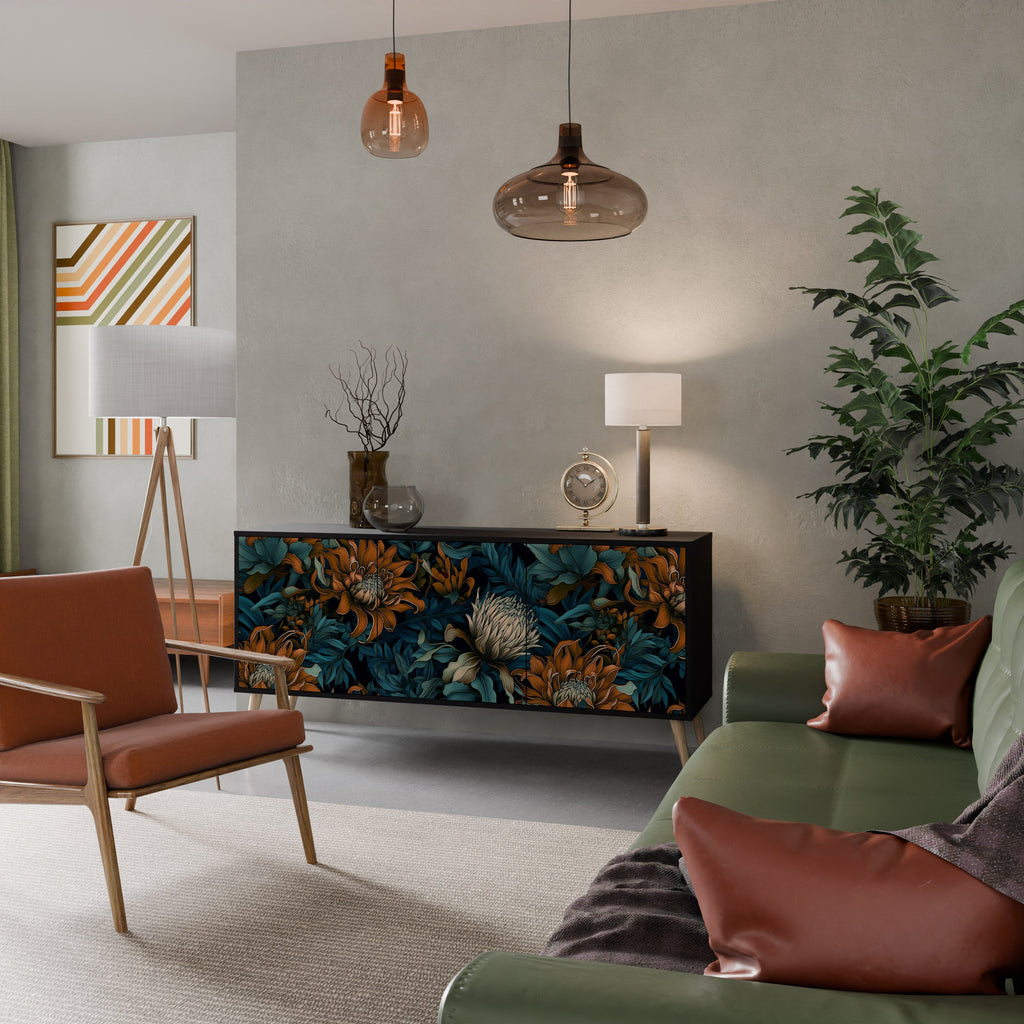 MORNING BLOOM Sideboard mit 3 Türen in Schwarz