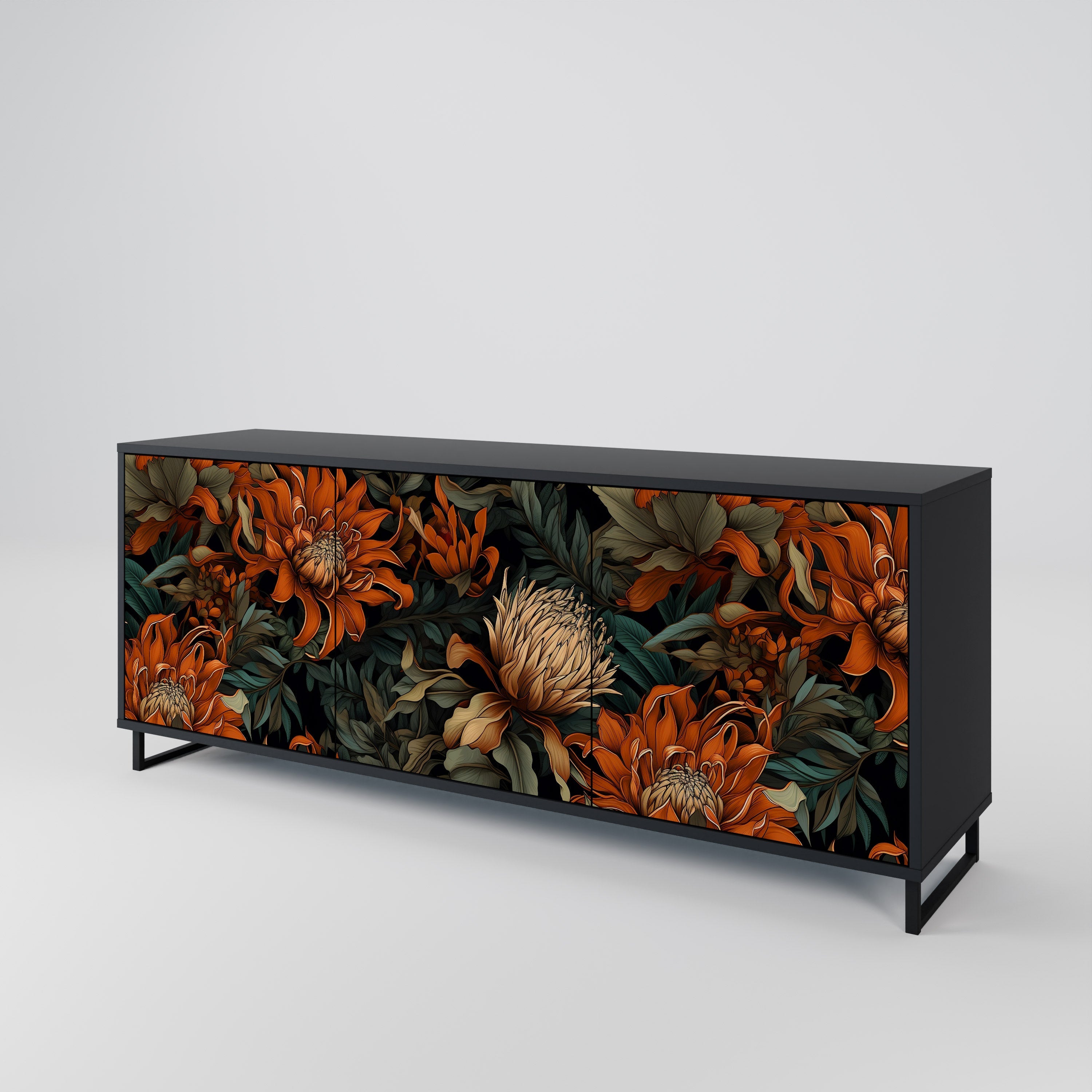 DAWN BLOOM 3-Door Sideboard in Black Finish