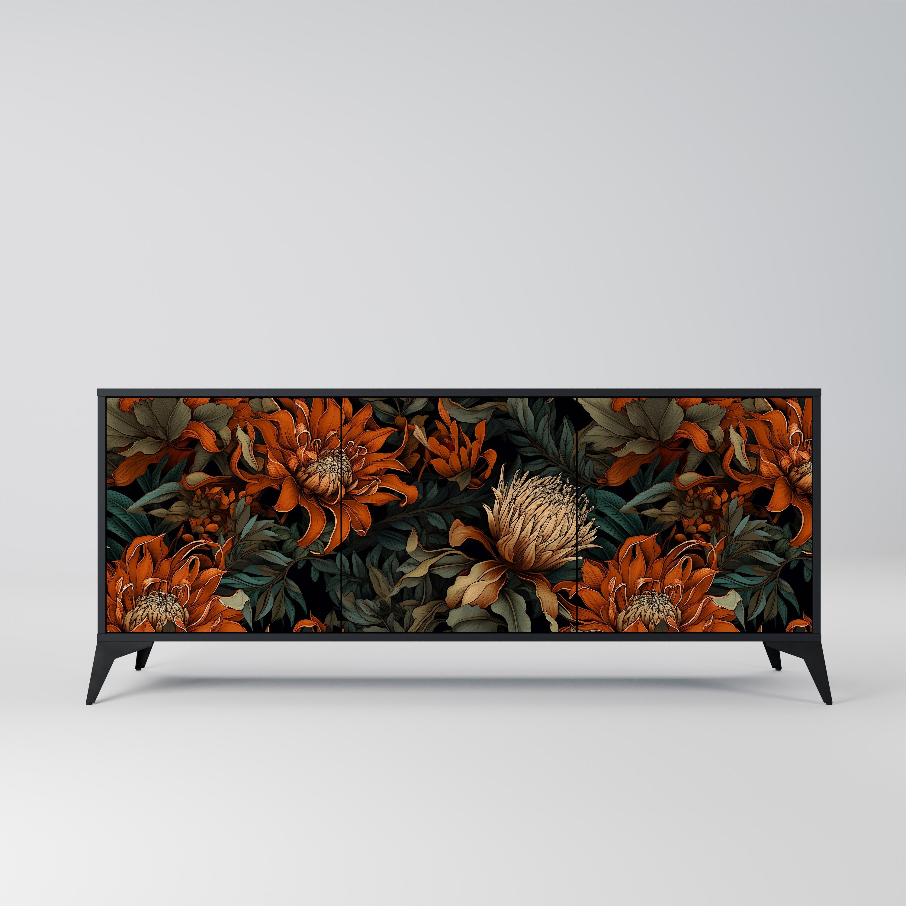 DAWN BLOOM 3-Door Sideboard in Black Finish