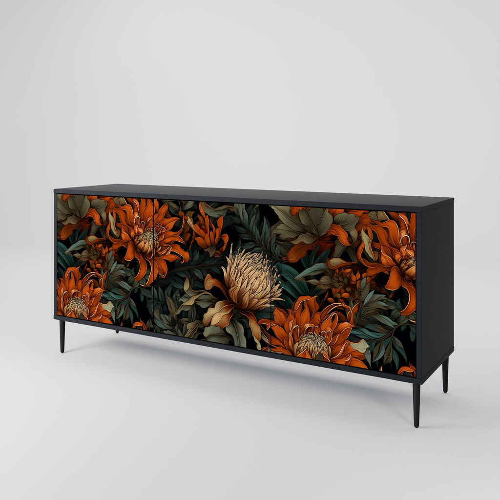 DAWN BLOOM 3-Door Sideboard in Black Finish