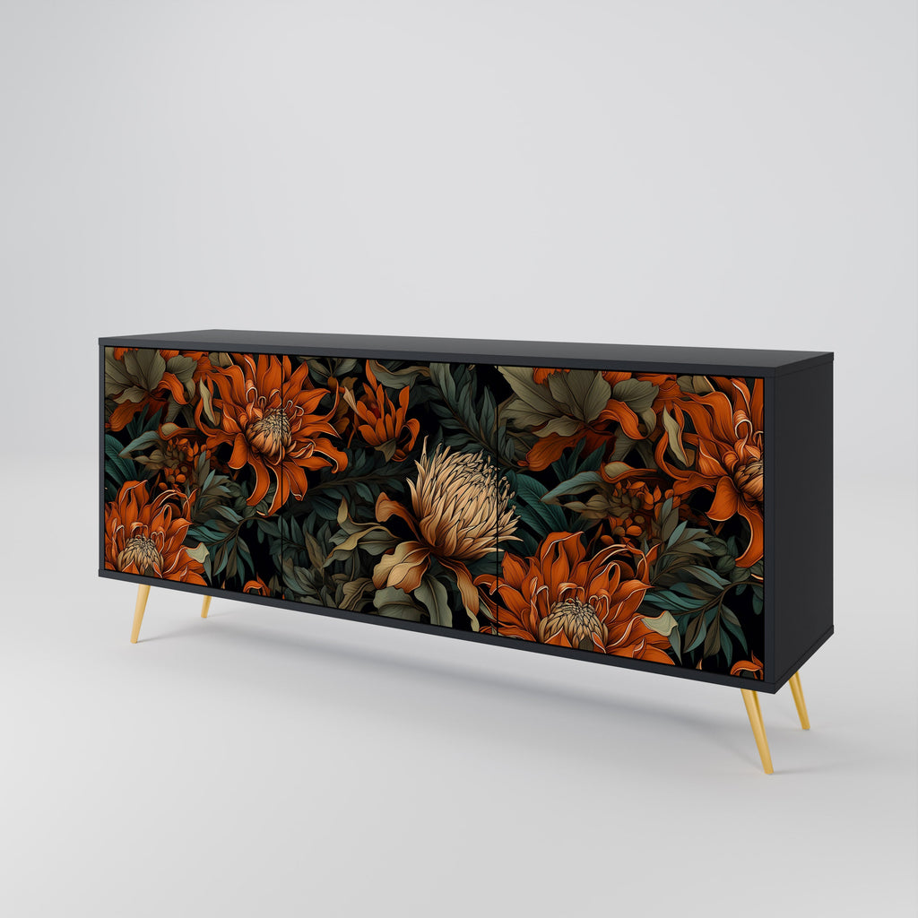 DAWN BLOOM 3-Door Sideboard in Black Finish