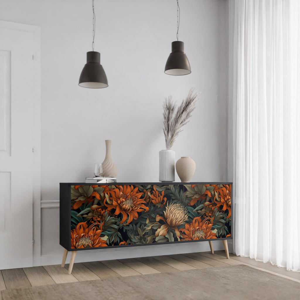 DAWN BLOOM 3-Door Sideboard in Black Finish