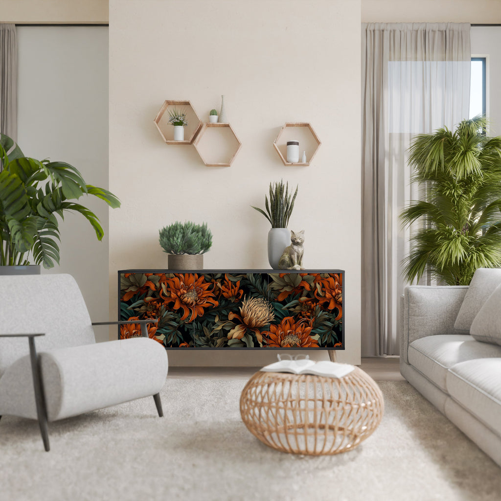 DAWN BLOOM 3-Door Sideboard in Black Finish