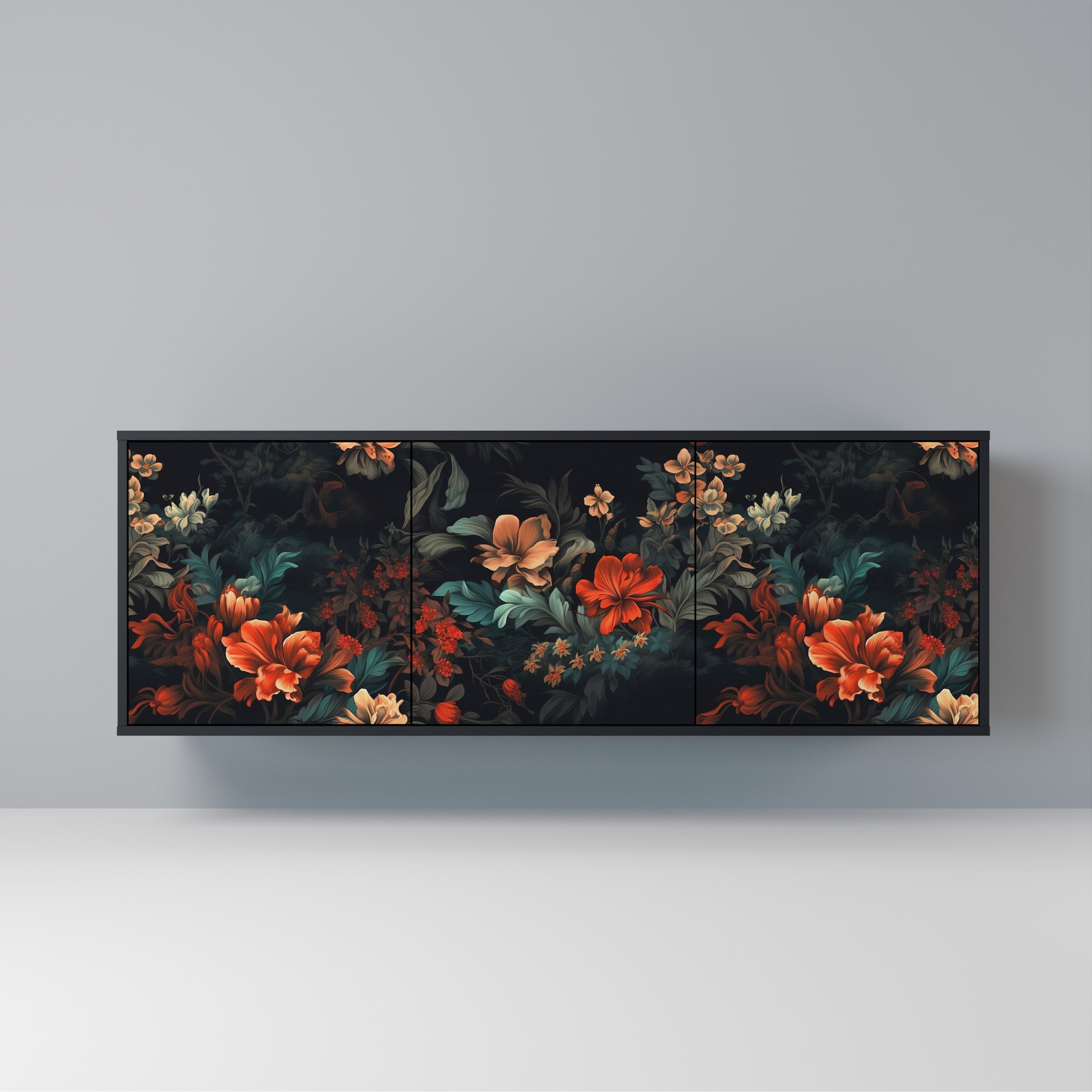 IMAGINARY BLOSSOM 3-Door Sideboard in Black Finish