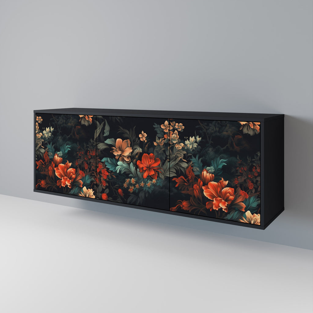 IMAGINARY BLOSSOM 3-Door Sideboard in Black Finish