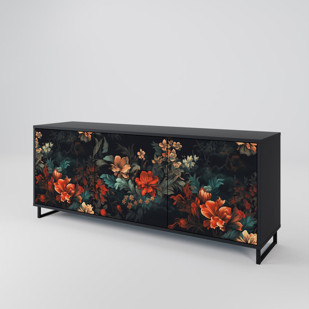 IMAGINARY BLOSSOM 3-Door Sideboard in Black Finish