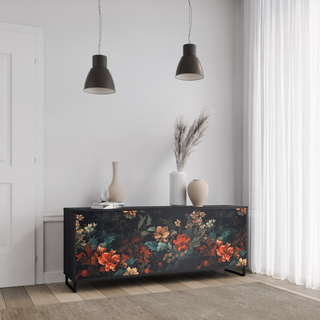 IMAGINARY BLOSSOM 3-Door Sideboard in Black Finish