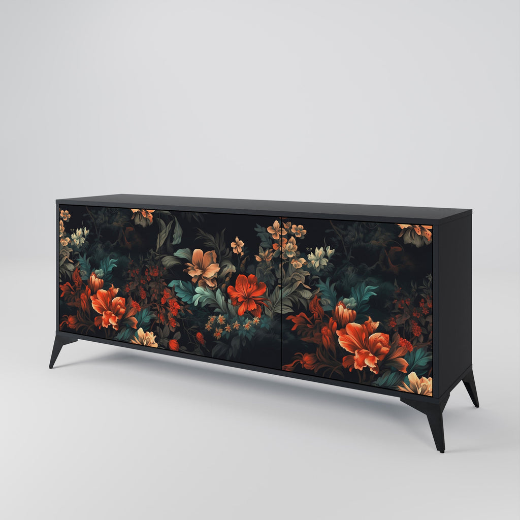 IMAGINARY BLOSSOM 3-Door Sideboard in Black Finish