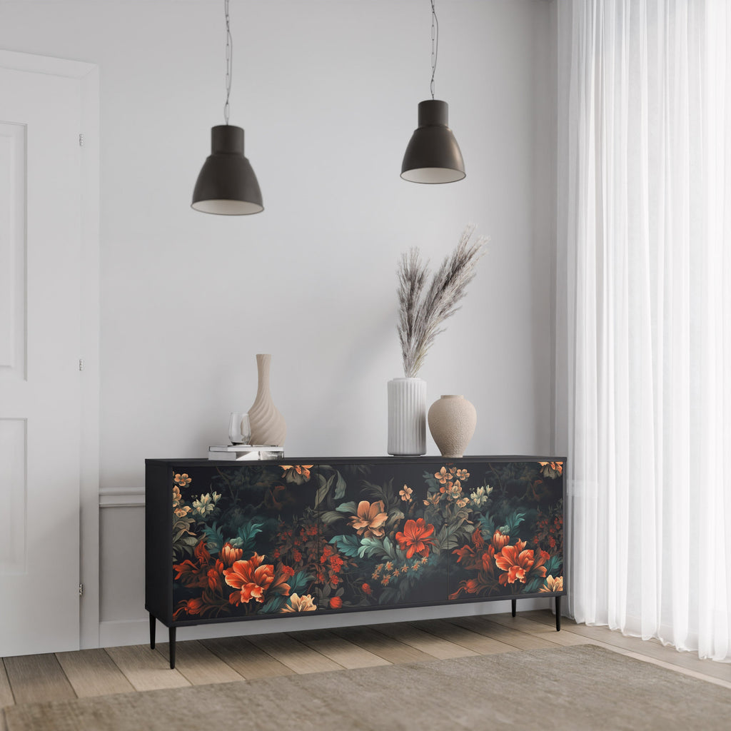 IMAGINARY BLOSSOM 3-Door Sideboard in Black Finish