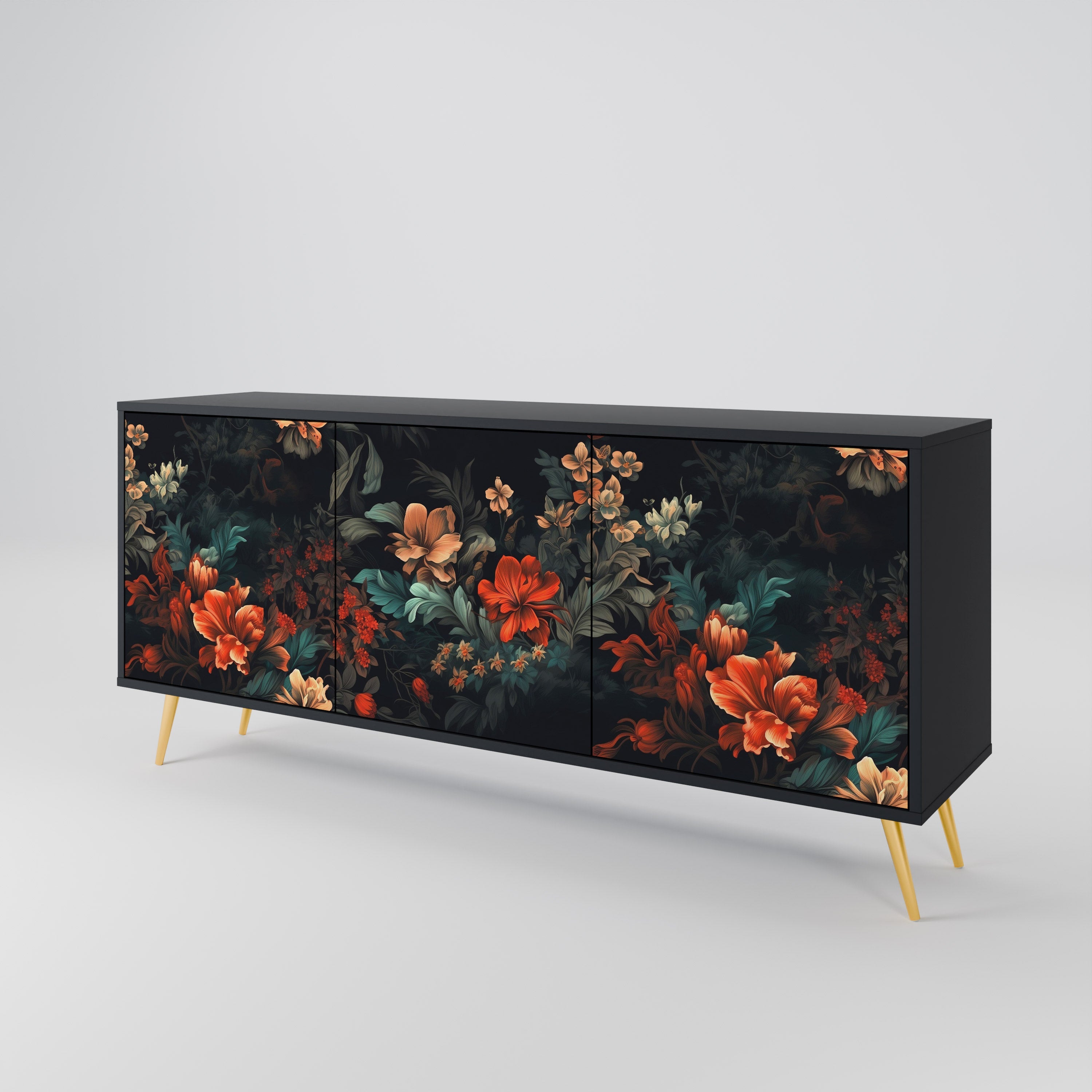 IMAGINARY BLOSSOM 3-Door Sideboard in Black Finish
