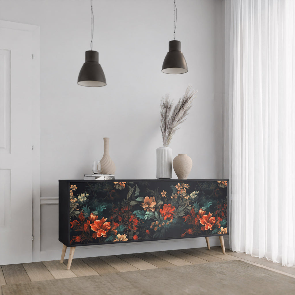 IMAGINARY BLOSSOM 3-Door Sideboard in Black Finish