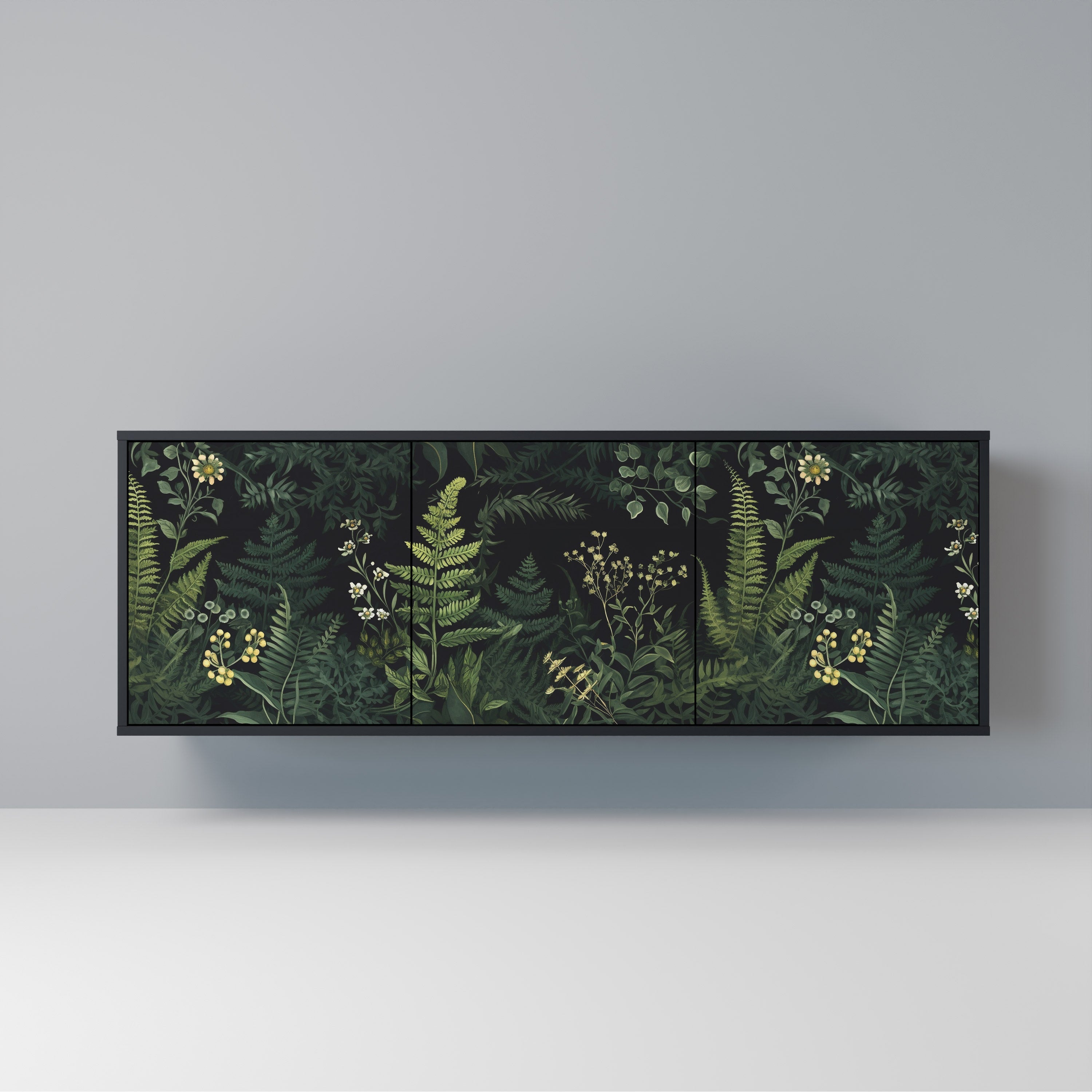 FERN FLOWERS 3-Door Sideboard in Black Finish