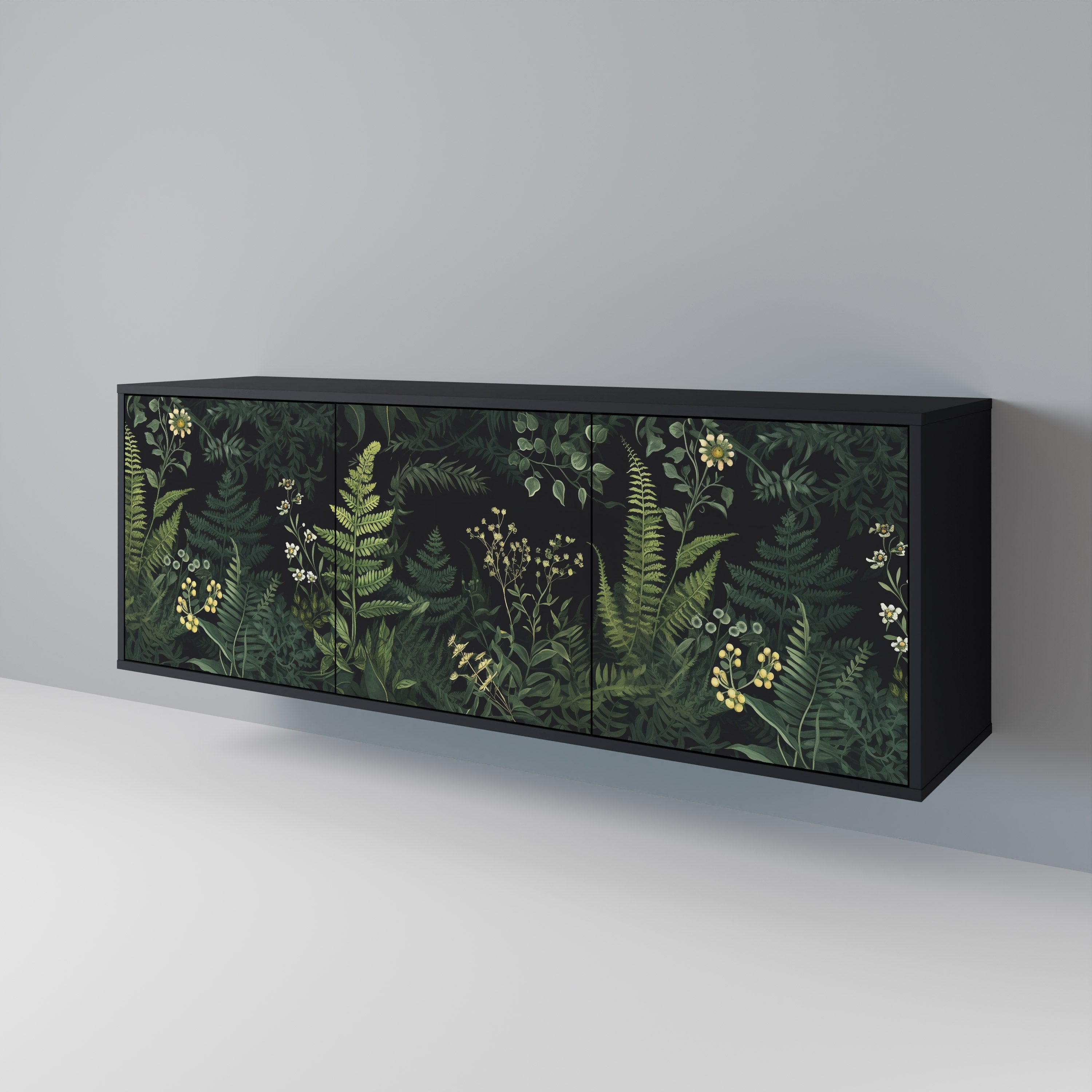 FERN FLOWERS Sideboard mit 3 Türen in Schwarz