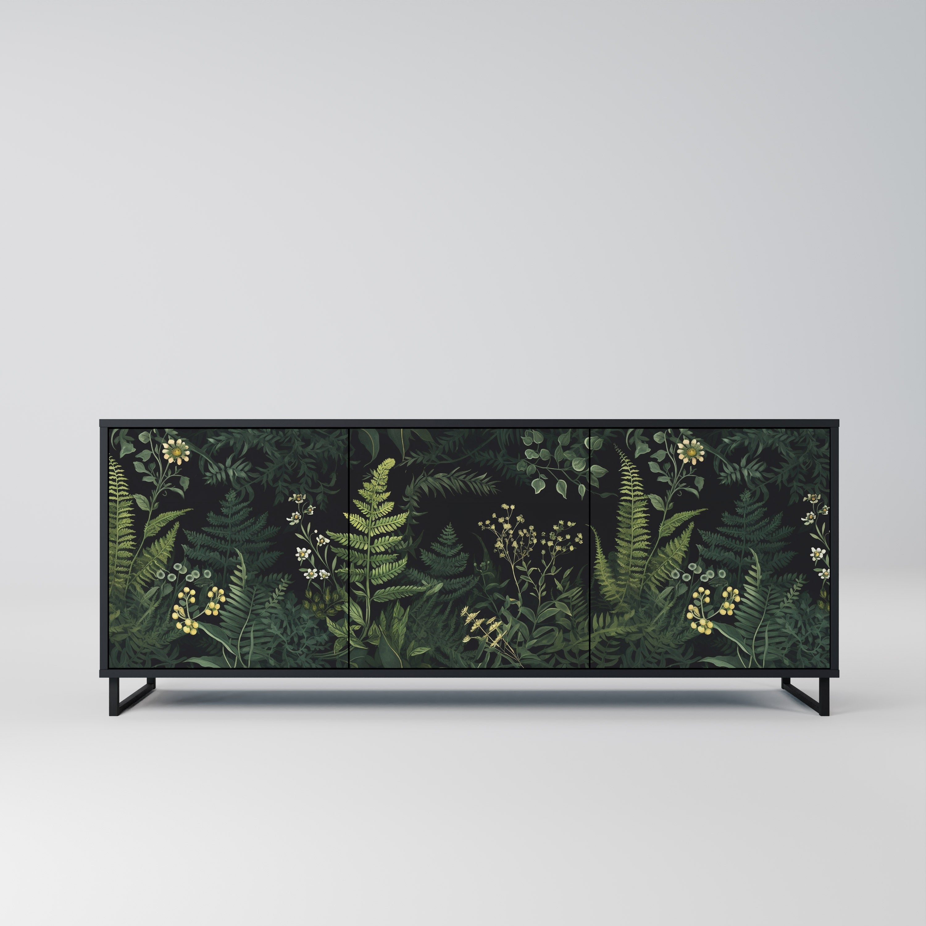 FERN FLOWERS 3-Door Sideboard in Black Finish