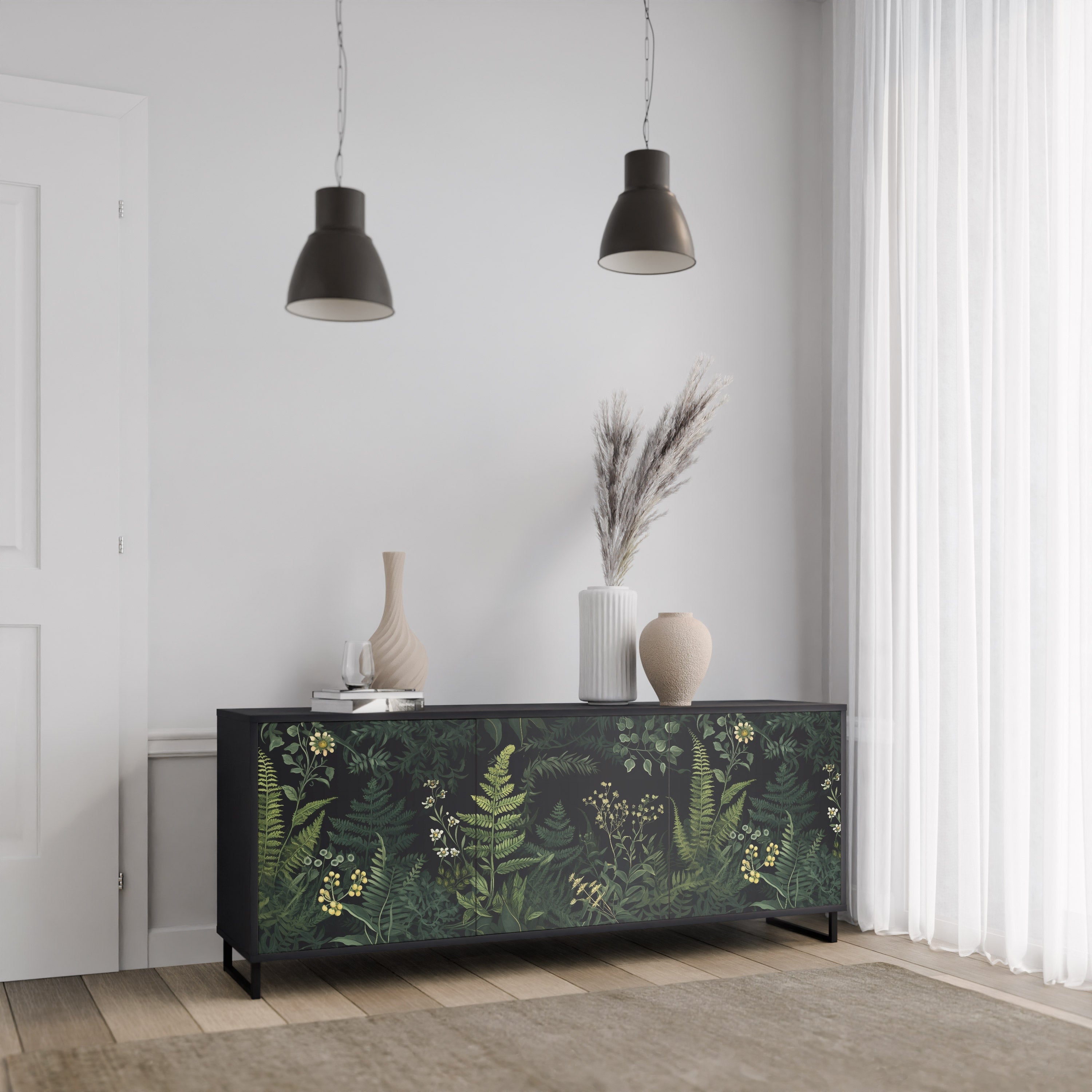 FERN FLOWERS Sideboard mit 3 Türen in Schwarz