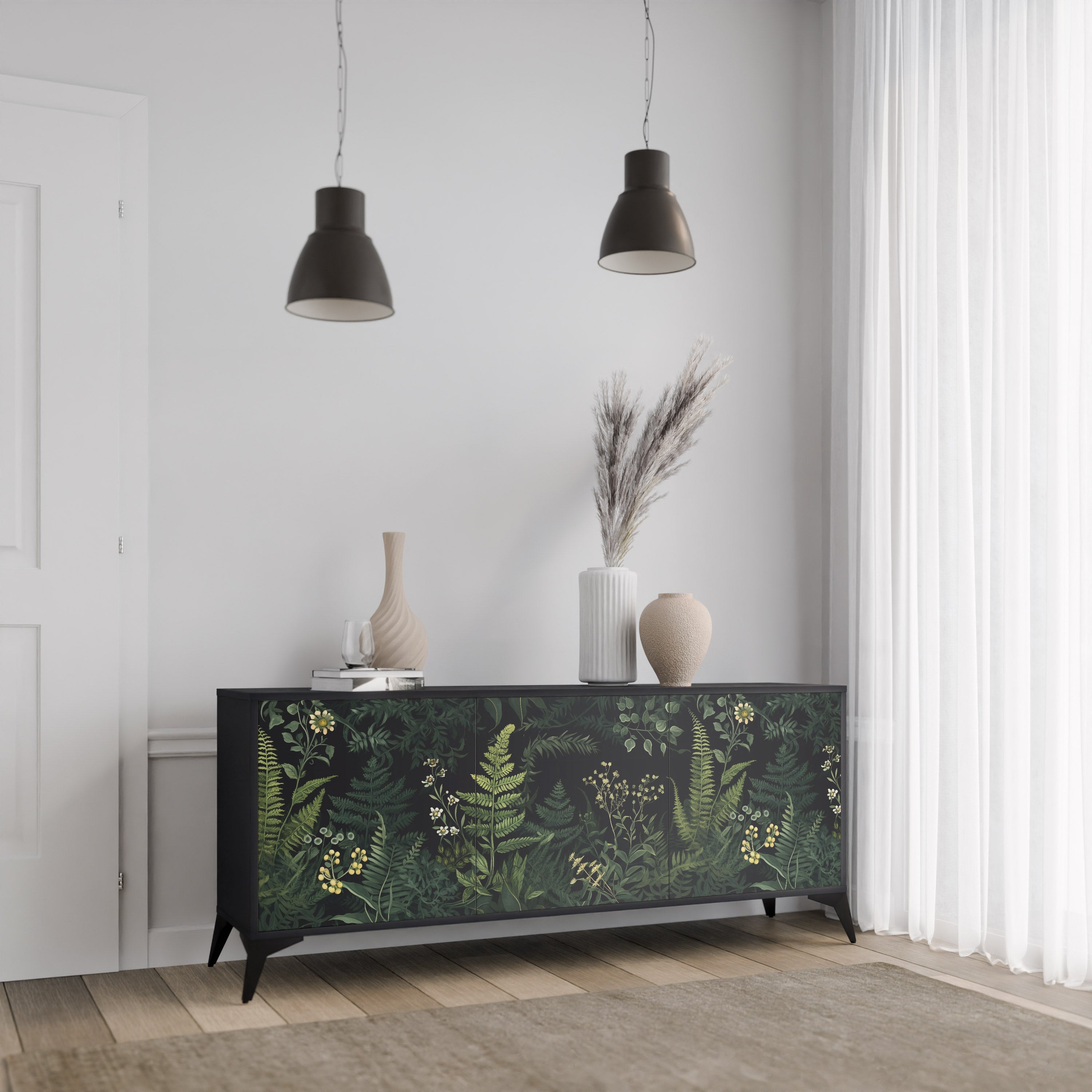 FERN FLOWERS Sideboard mit 3 Türen in Schwarz