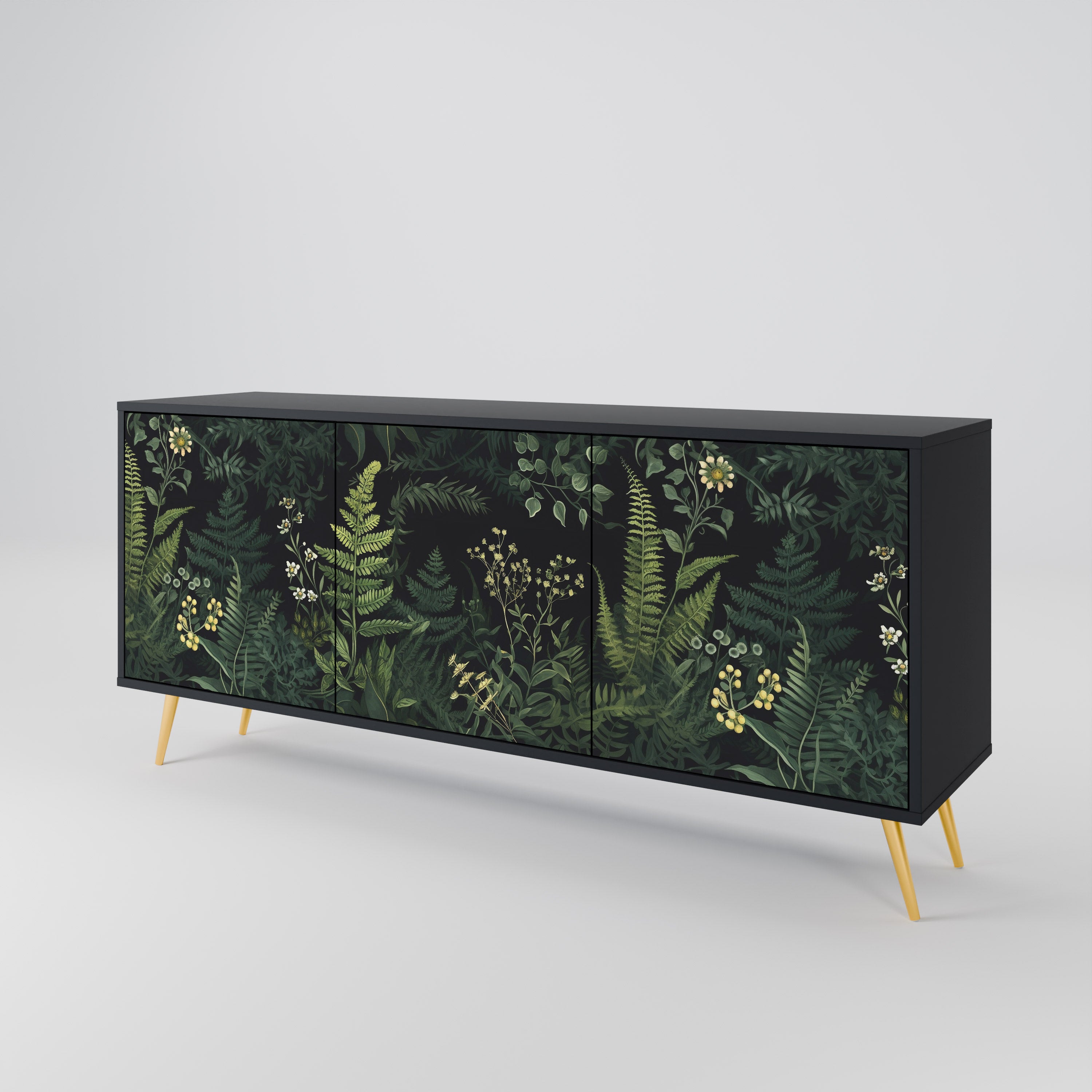 FERN FLOWERS Sideboard mit 3 Türen in Schwarz