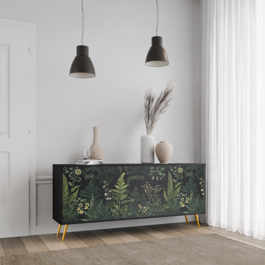 FERN FLOWERS Sideboard mit 3 Türen in Schwarz