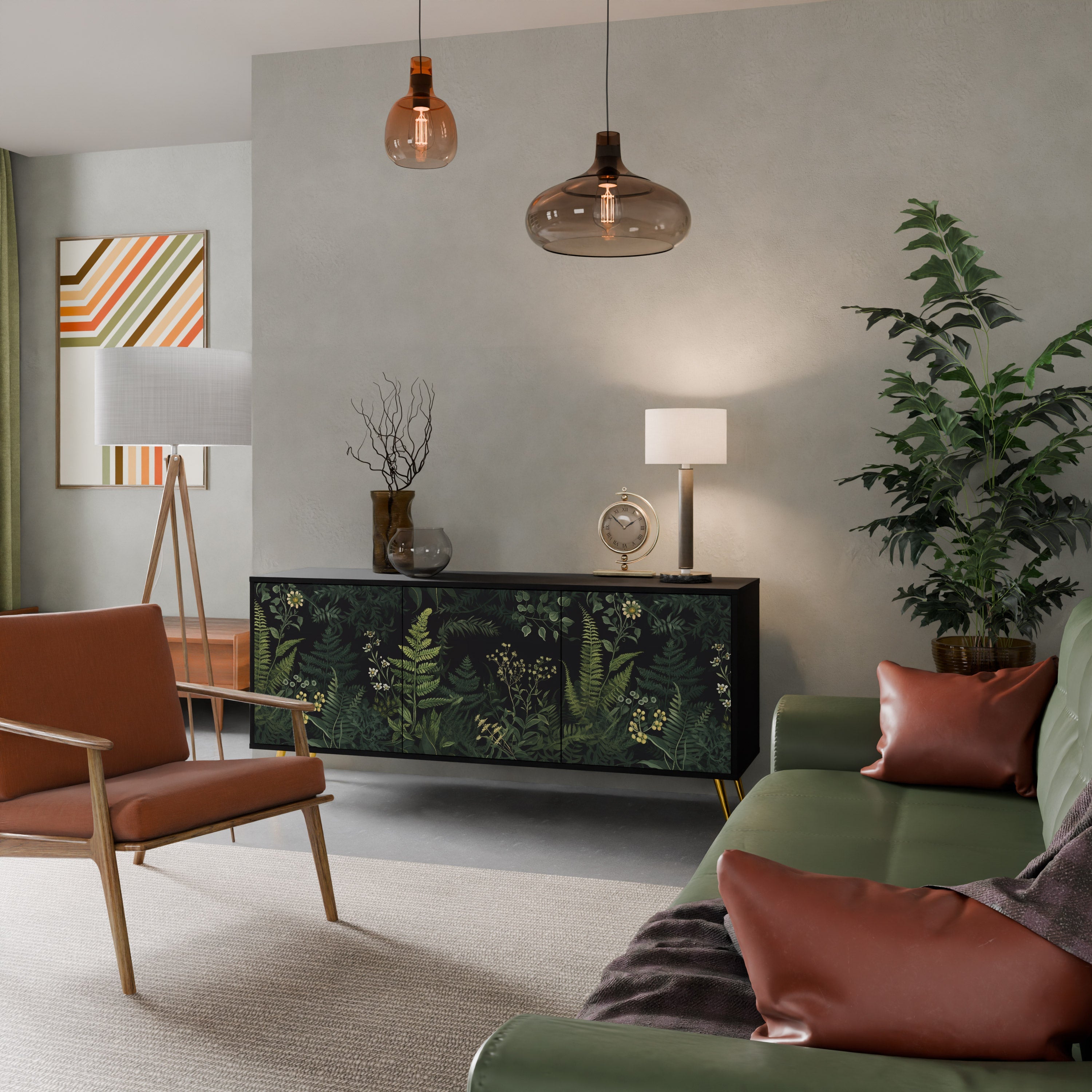 FERN FLOWERS Sideboard mit 3 Türen in Schwarz