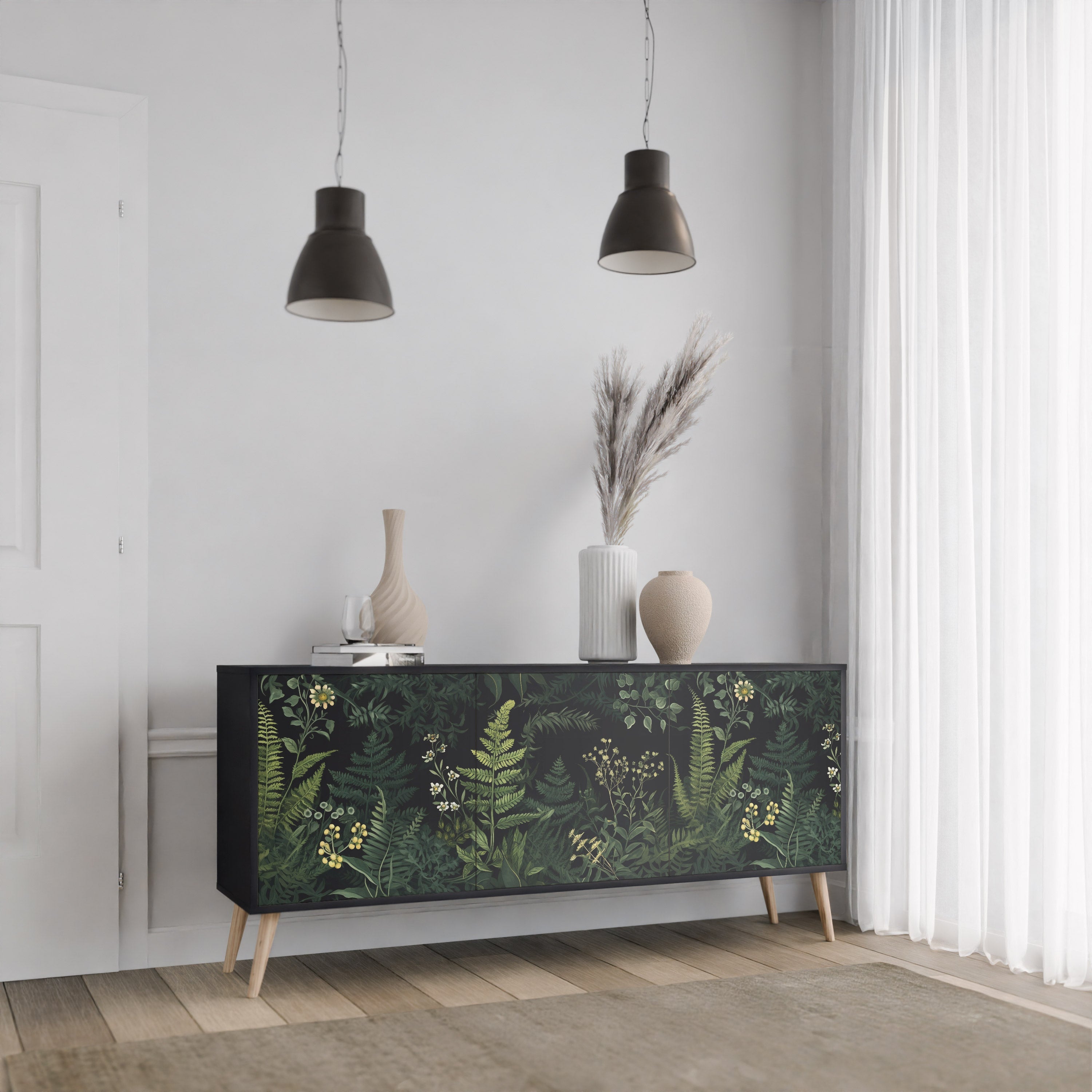 FERN FLOWERS Sideboard mit 3 Türen in Schwarz