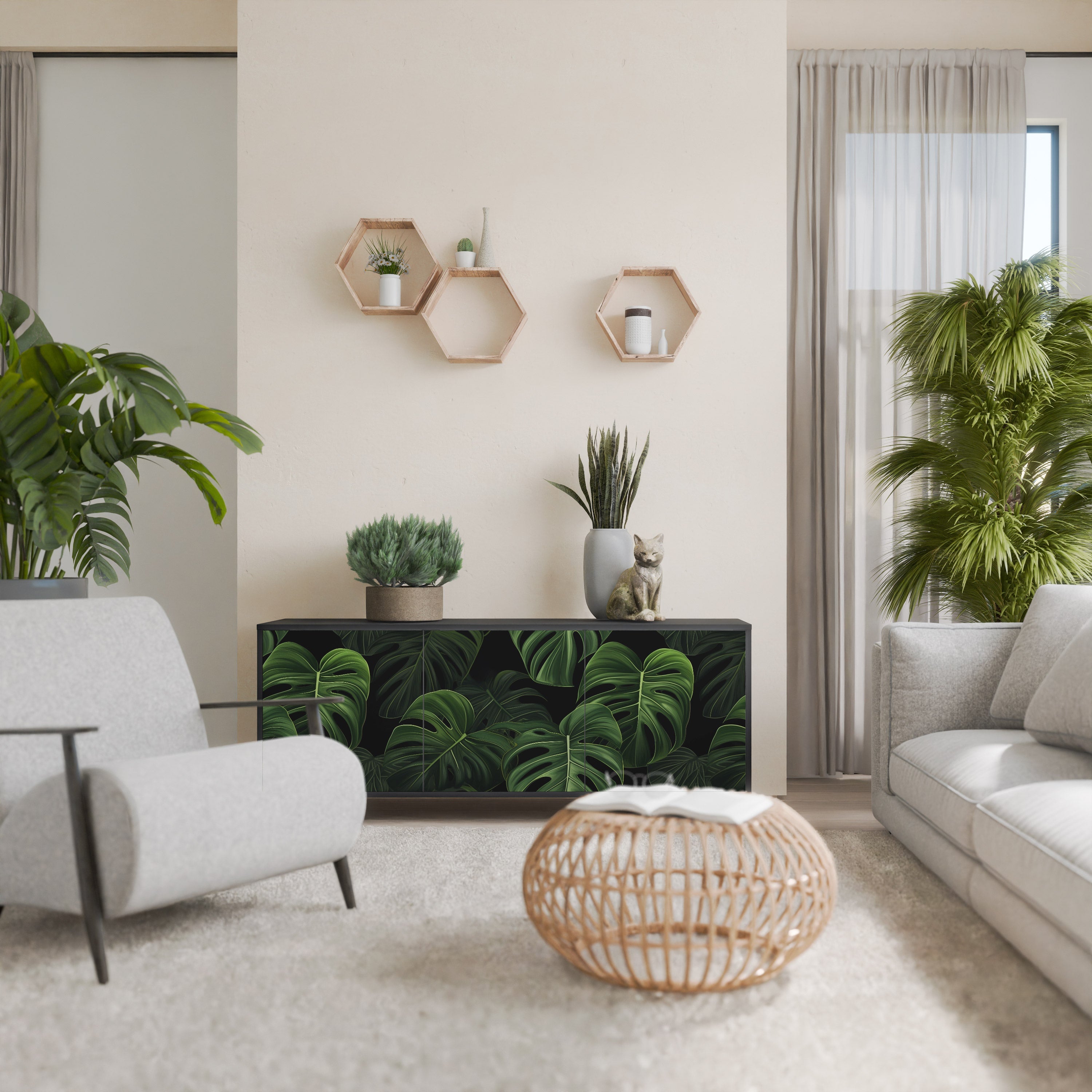 INFINITE MONSTERA Sideboard mit 3 Türen in Schwarz