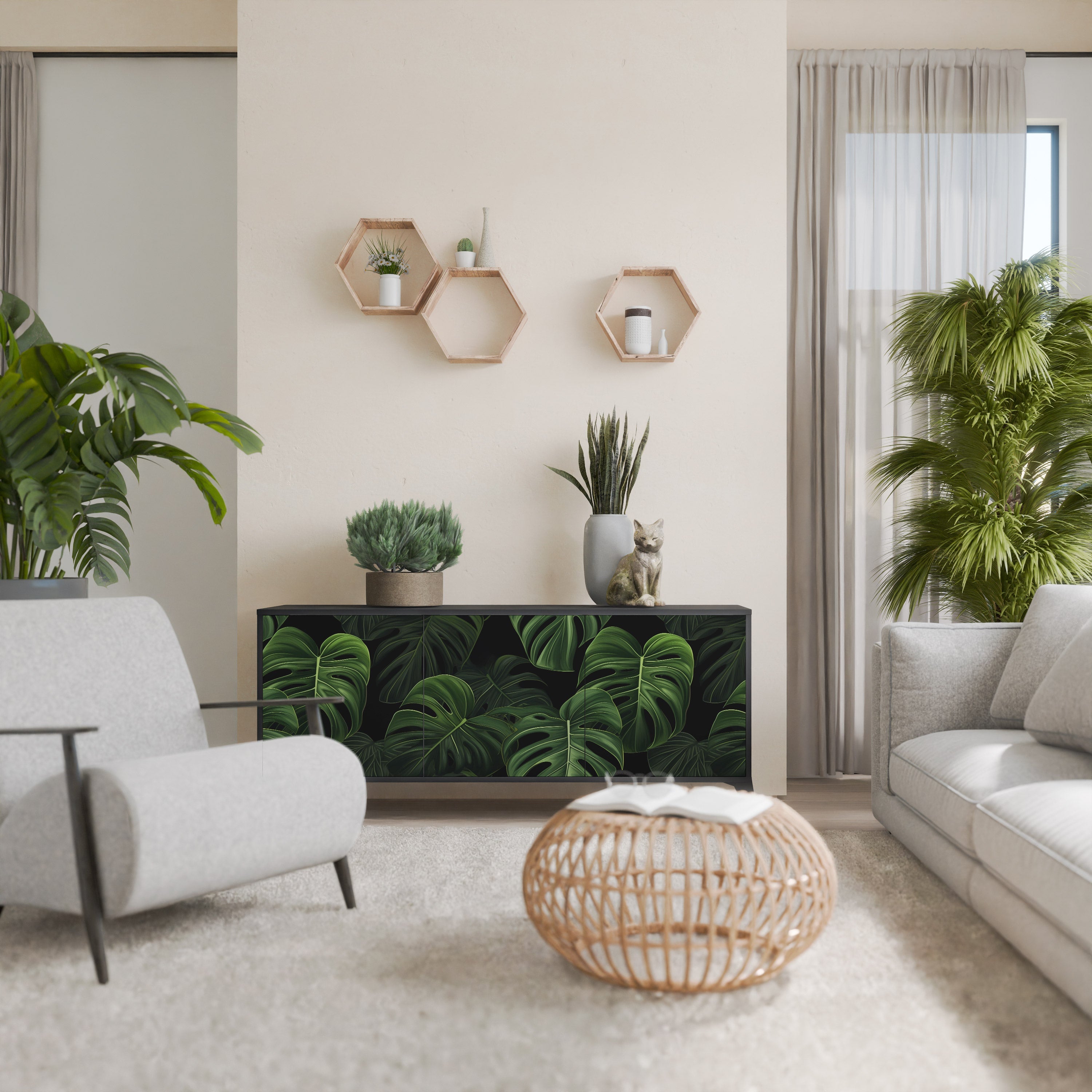 INFINITE MONSTERA Sideboard mit 3 Türen in Schwarz