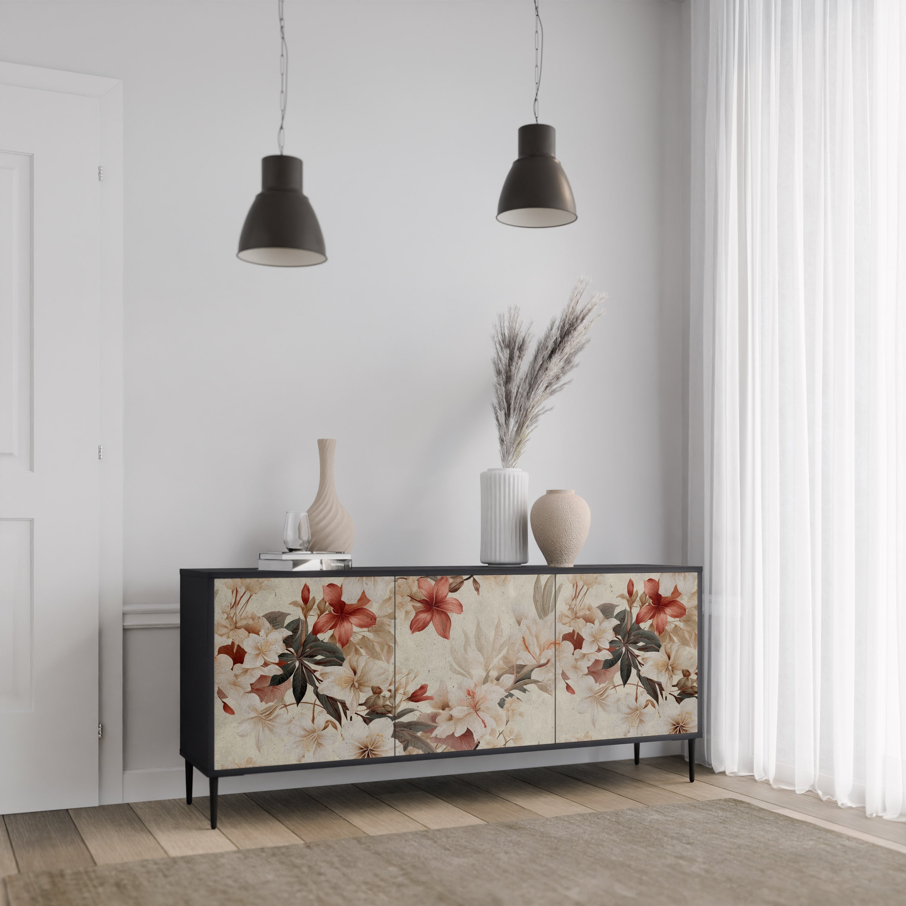 PETAL HARMONY 3-Door Sideboard in Black Finish
