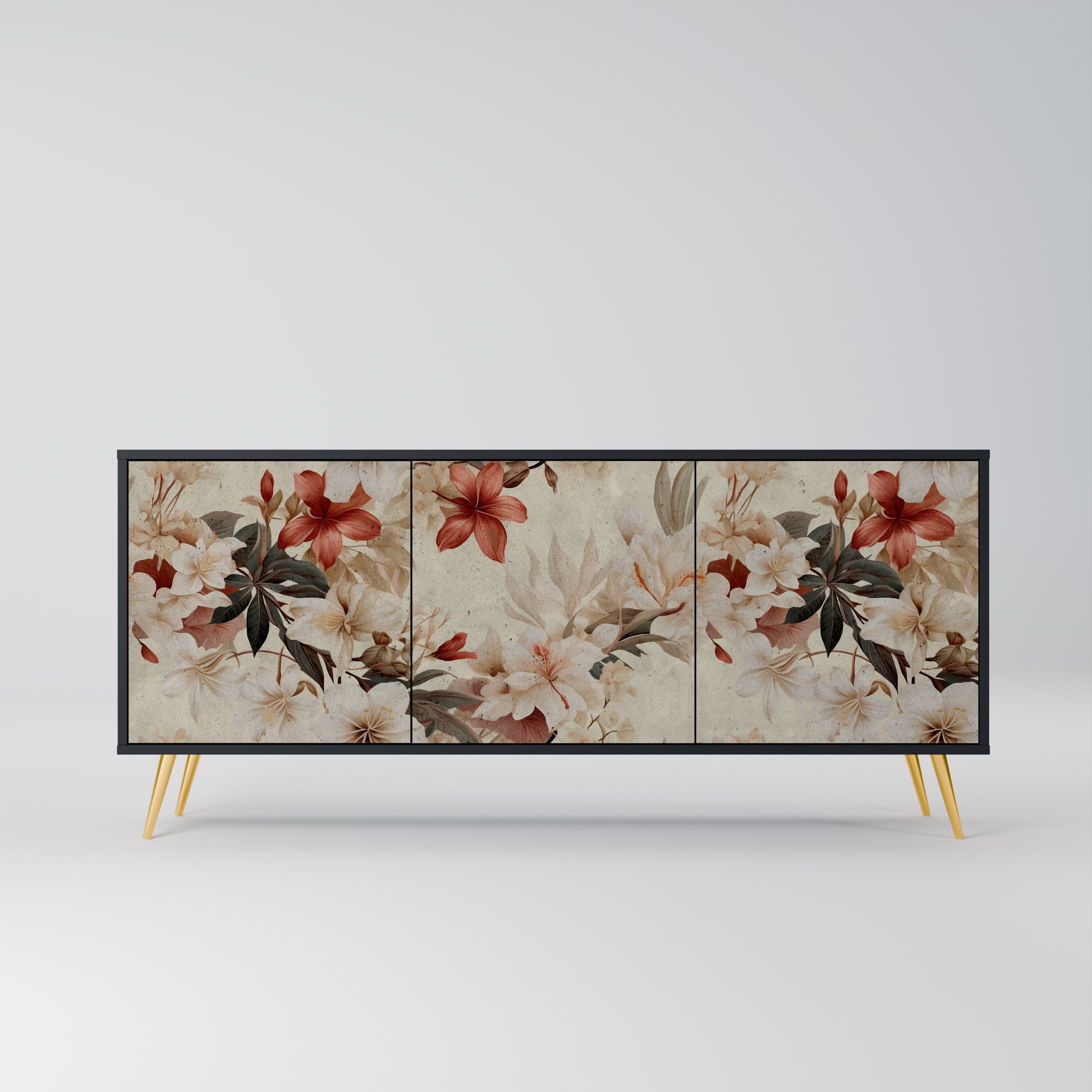PETAL HARMONY 3-Door Sideboard in Black Finish