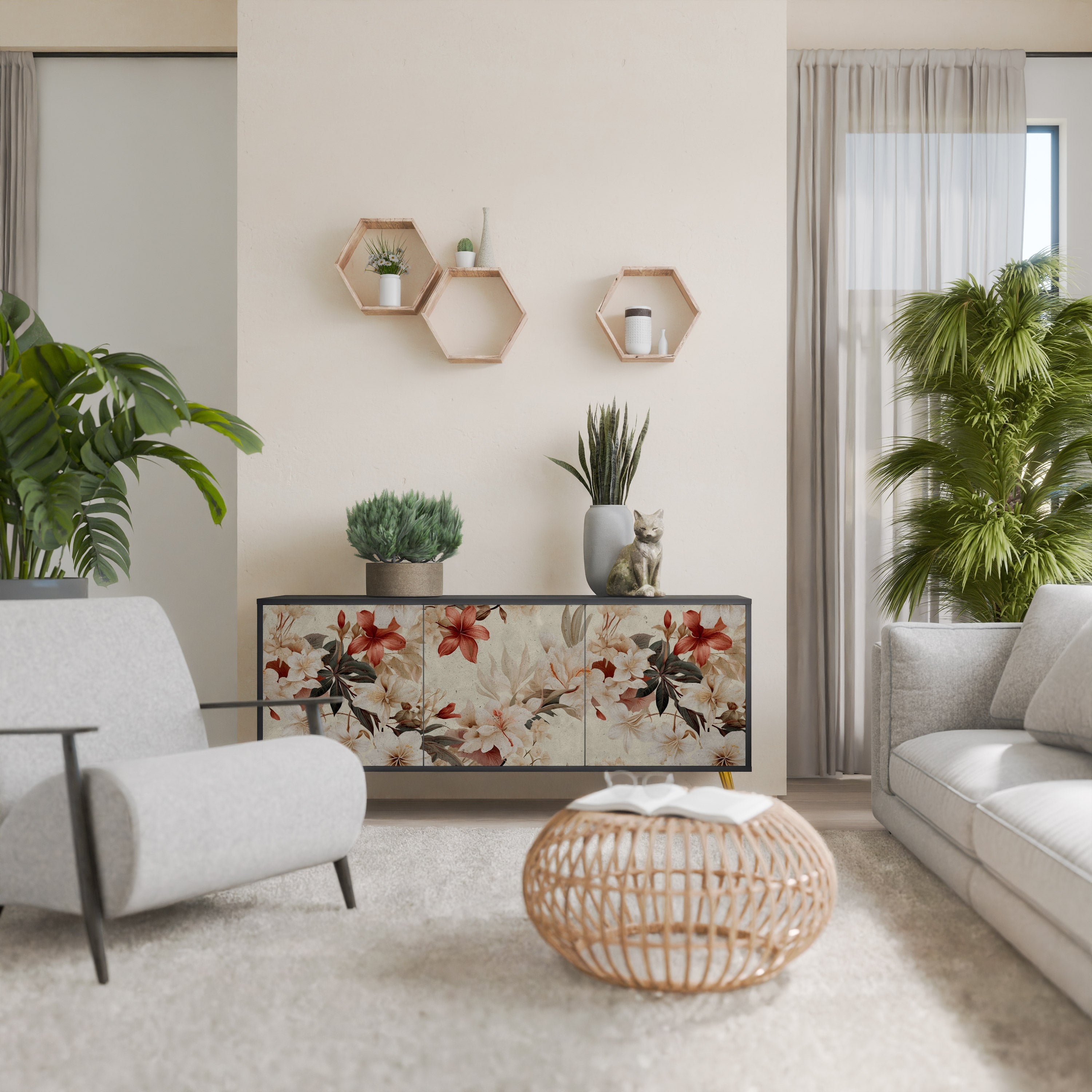 PETAL HARMONY 3-Door Sideboard in Black Finish