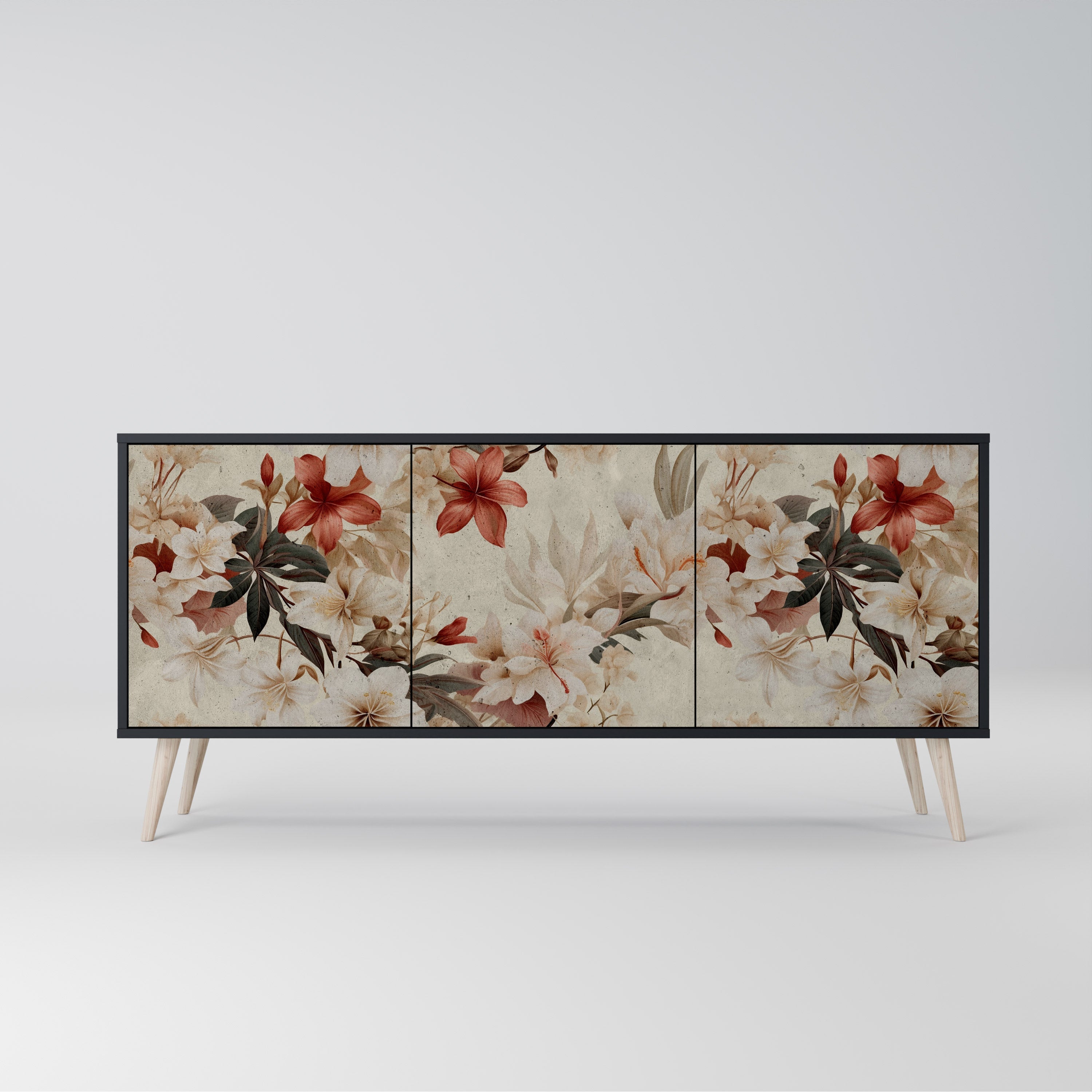 PETAL HARMONY 3-Door Sideboard in Black Finish