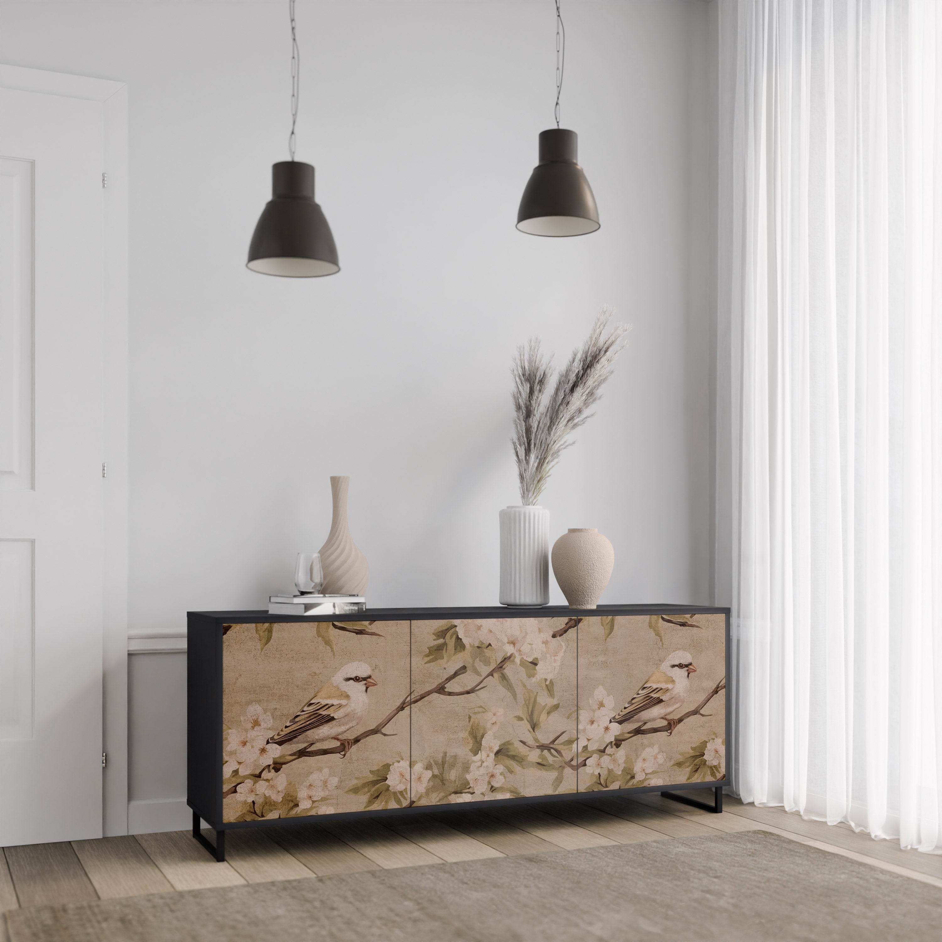 PETAL DISTINGUISH Sideboard mit 3 Türen in Schwarz
